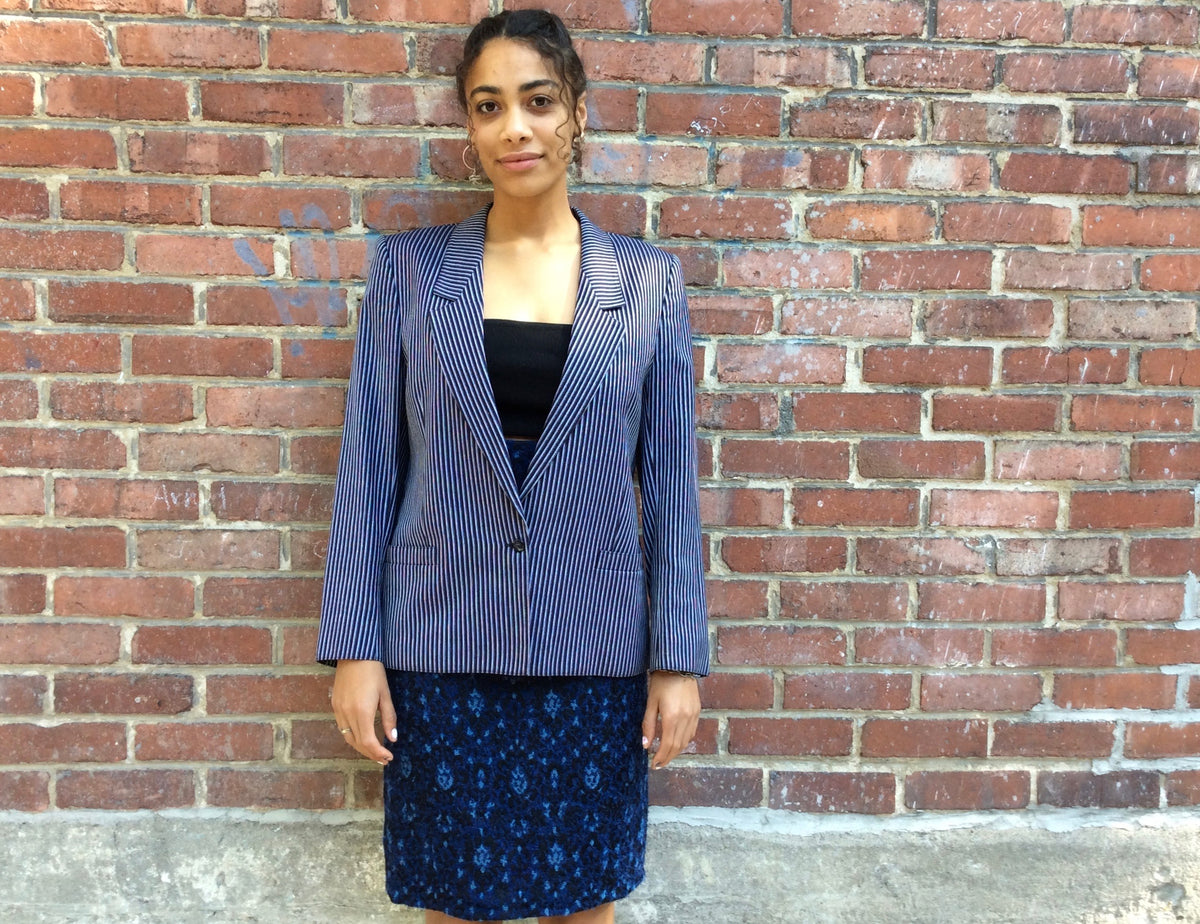 1990s Navy stripe classic basic blazer by Louis Féraud