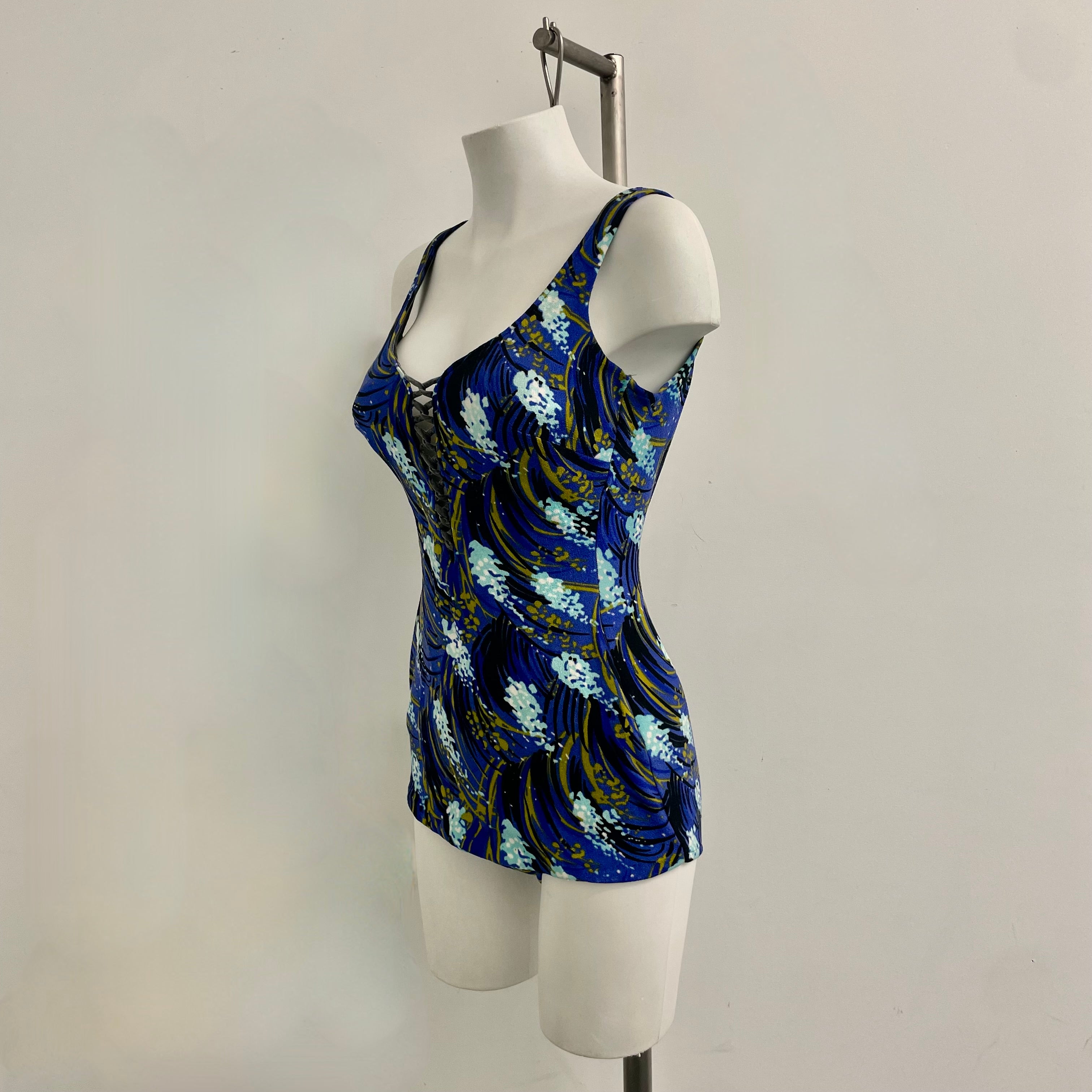 Boheme Vintage – Vintage 1950s–1960s Cole of California One-Piece Swimsuit with Skirted Front Panel and Plunging Neckline