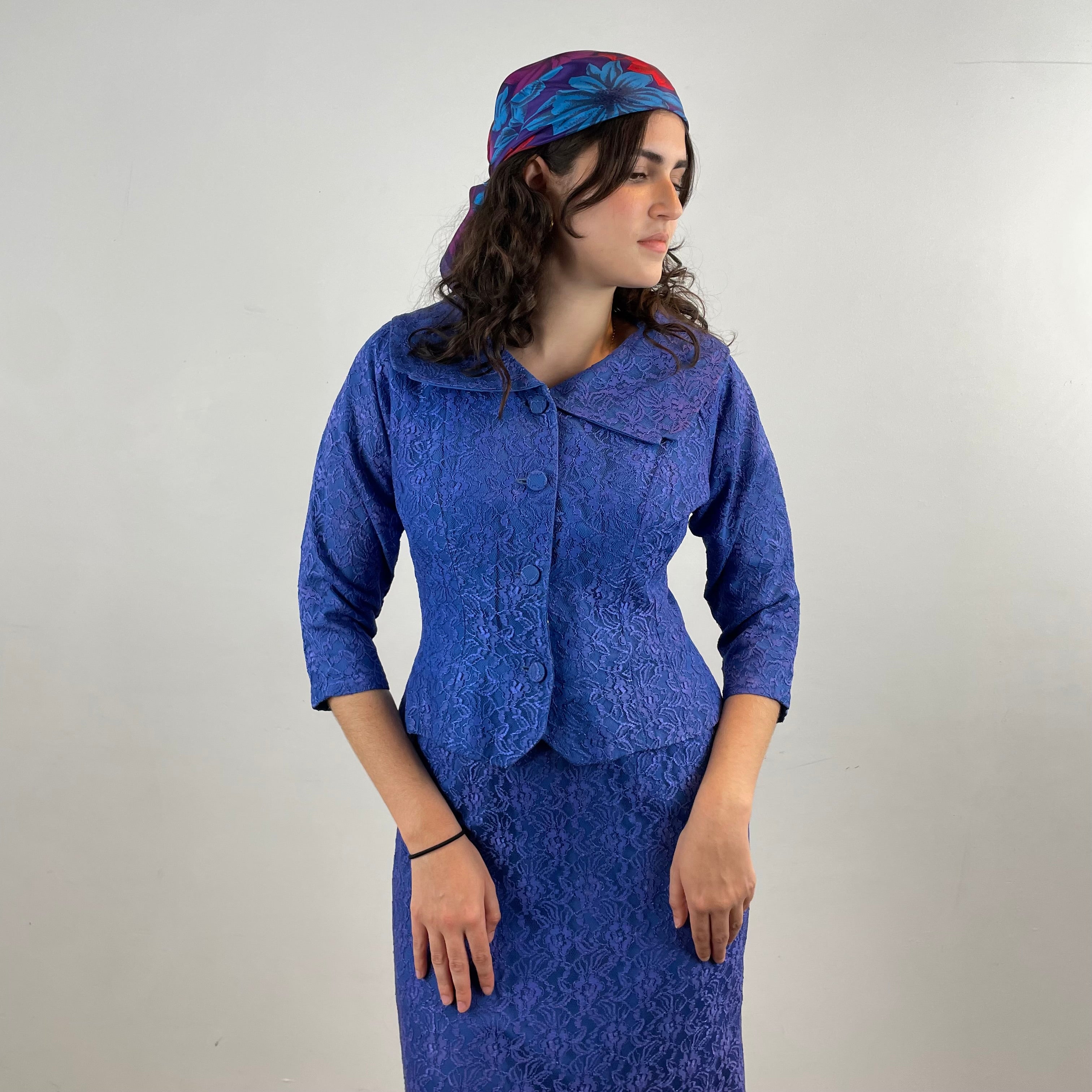 Boheme Vintage – Vintage 1950s A Dress Town Original Lace Dress and Blazer Set