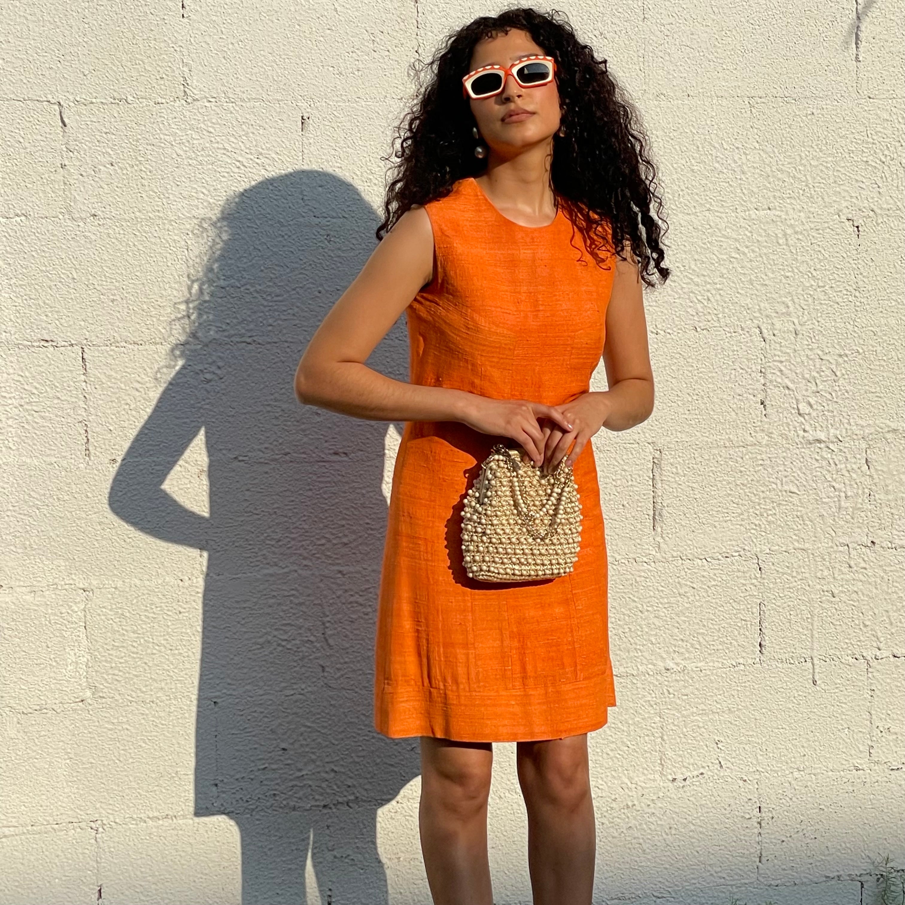 Boheme Vintage – Vintage 1960s Pizanti Paris Orange Shantung Silk Shift Dress Made in France