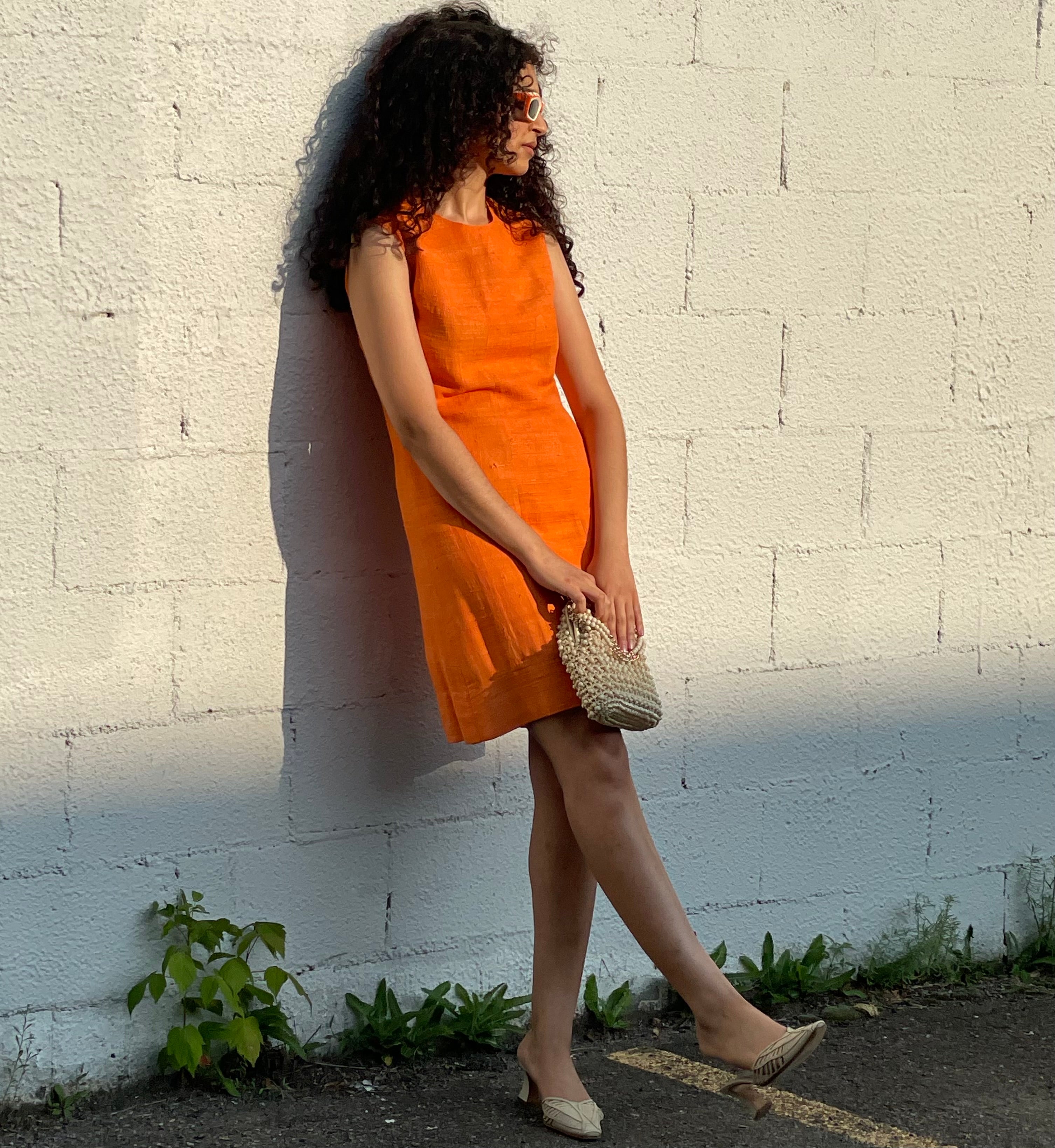 Boheme Vintage – Vintage 1960s Pizanti Paris Orange Shantung Silk Shift Dress Made in France