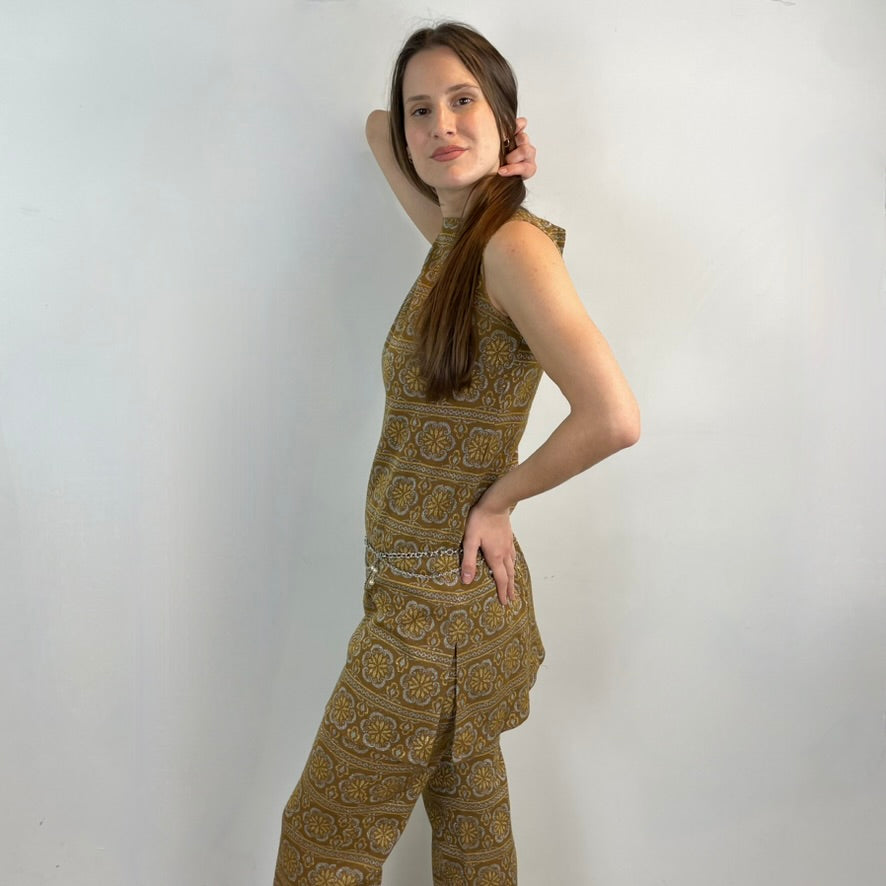 1960s/70s Gold Petite Sparkly Dress and Pants Set Small - Boheme Vintage, Montreal