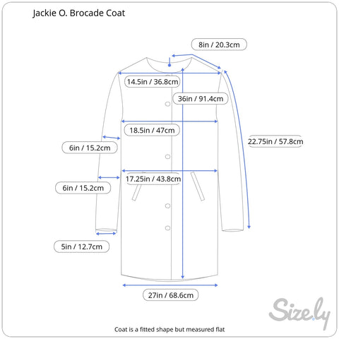 measurements of 1960s Jackie O. Style Gold Brocade Sheath Coat Set Small