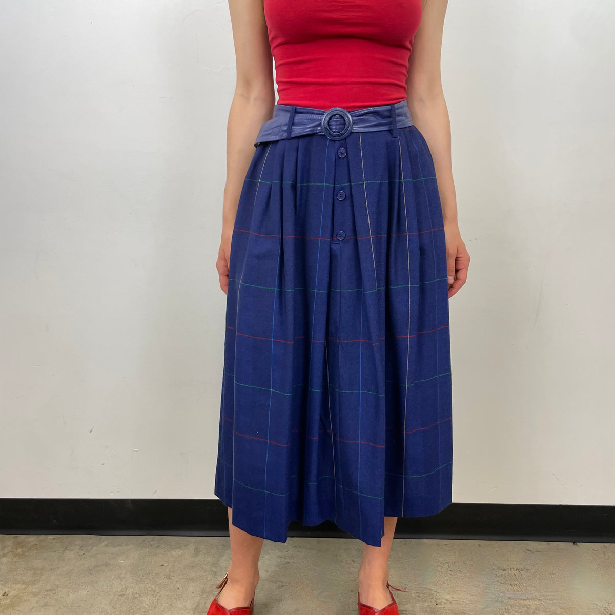 Boheme Vintage – Vintage Guy Laroche Boutique Paris Wool Pleated Checkered Midi Skirt Made in France