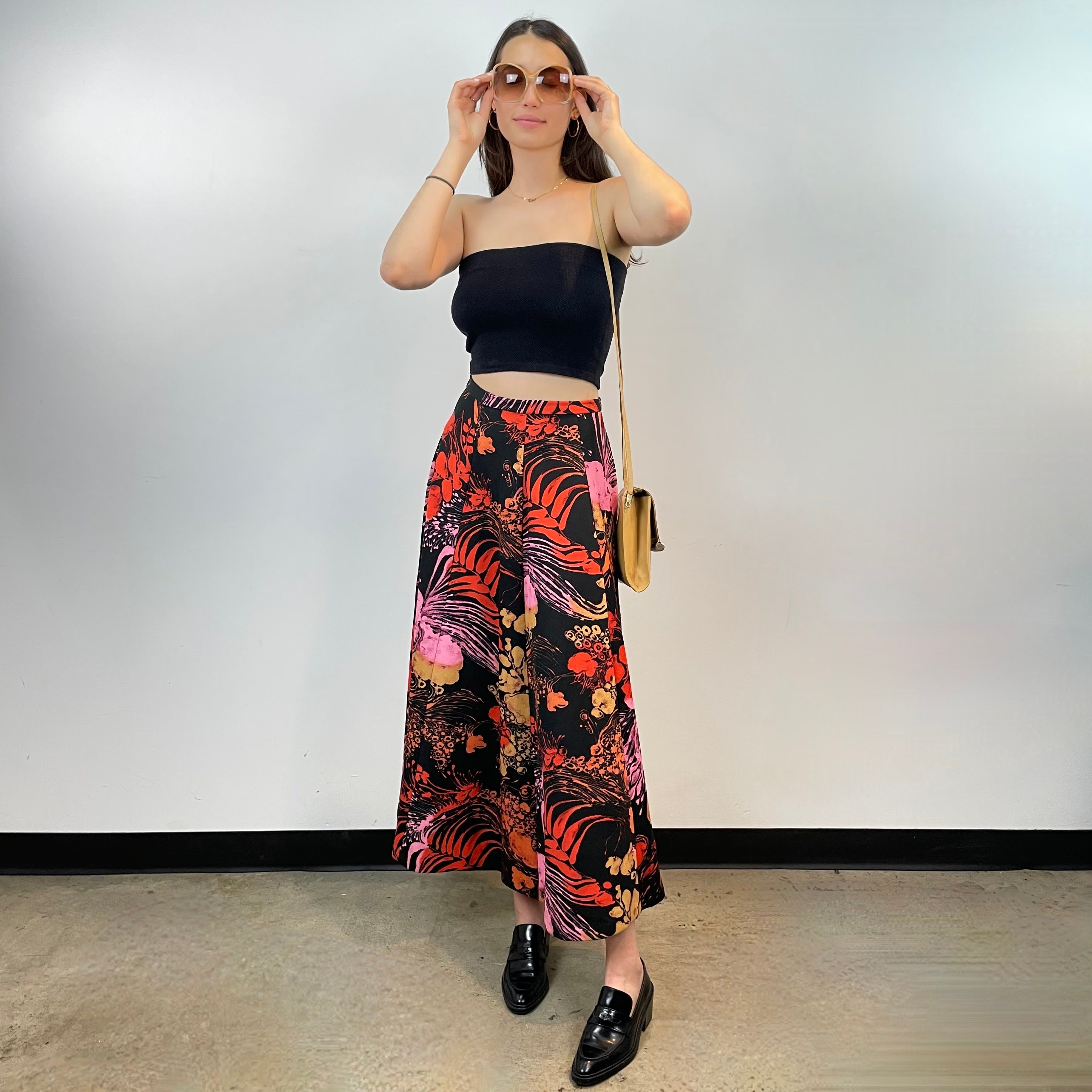 Boheme Vintage – Vintage 1970s Handmade Floral A-Line Skirt with Eight-Panel Construction