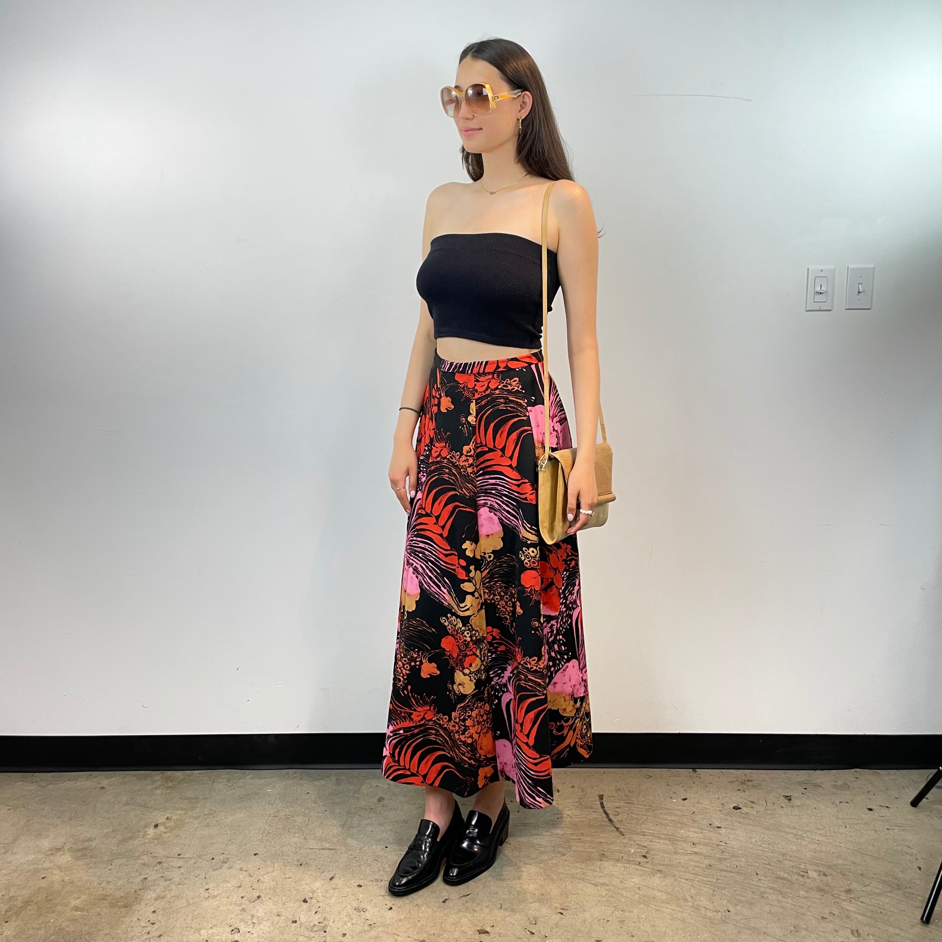 Boheme Vintage – Vintage 1970s Handmade Floral A-Line Skirt with Eight-Panel Construction