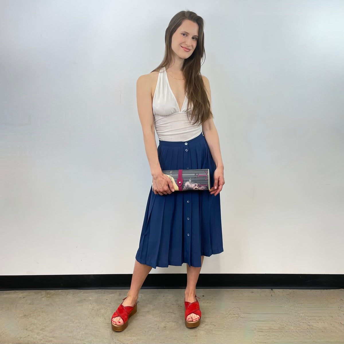Boheme Vintage – Vintage 1970s Rodier Paris Pleated Polyester Skirt Made in France with Button Details