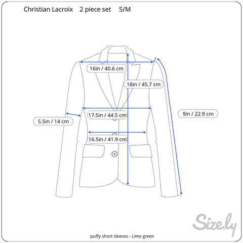 measurement of 1980s Christian Lacroix Lime Blazer and Skirt Set Small/Medium
