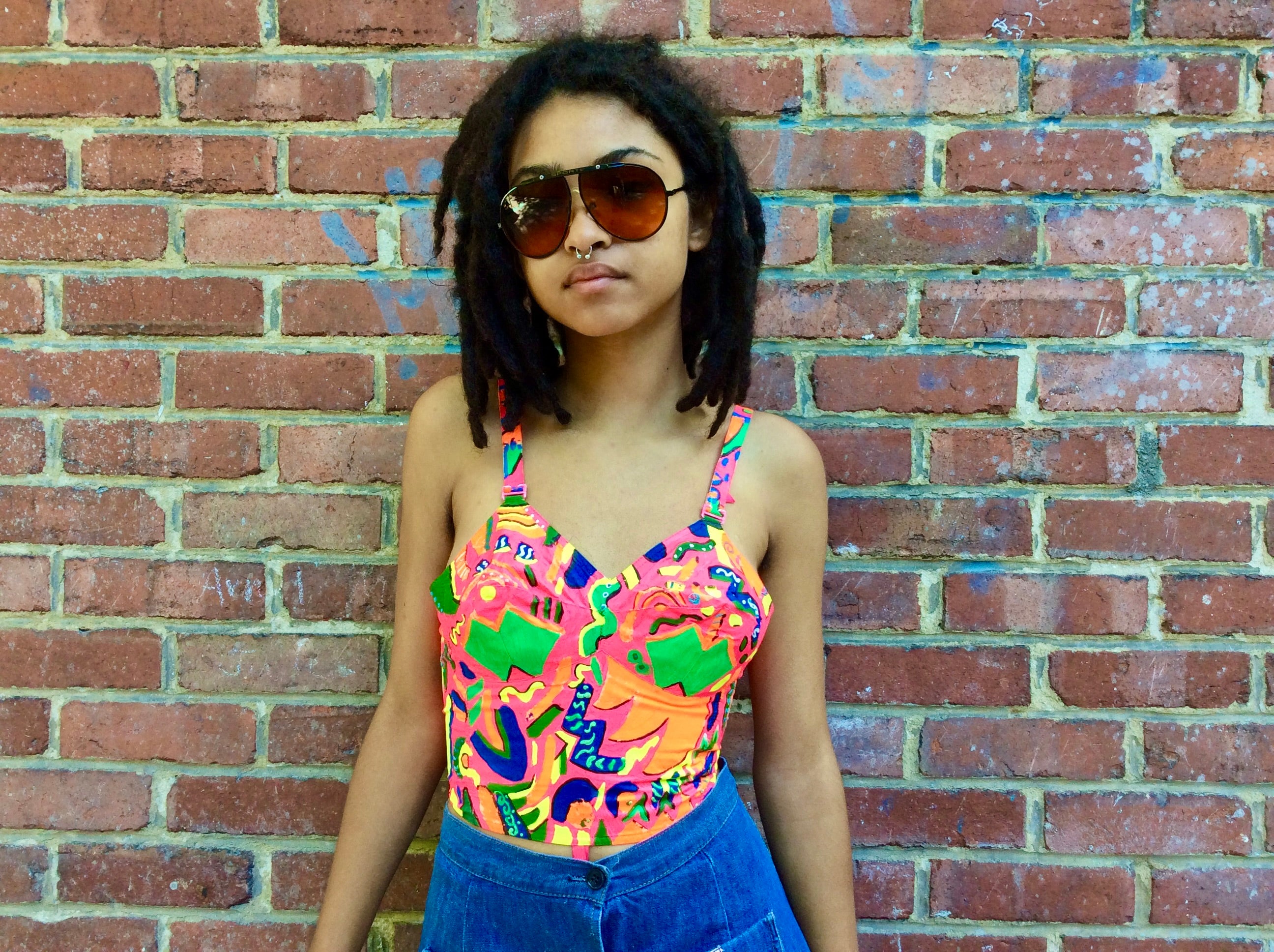 Front view of 1960s Upcycled Hand Painted Bustier Top
size Small, sold at bohemevintage.com
Montréal