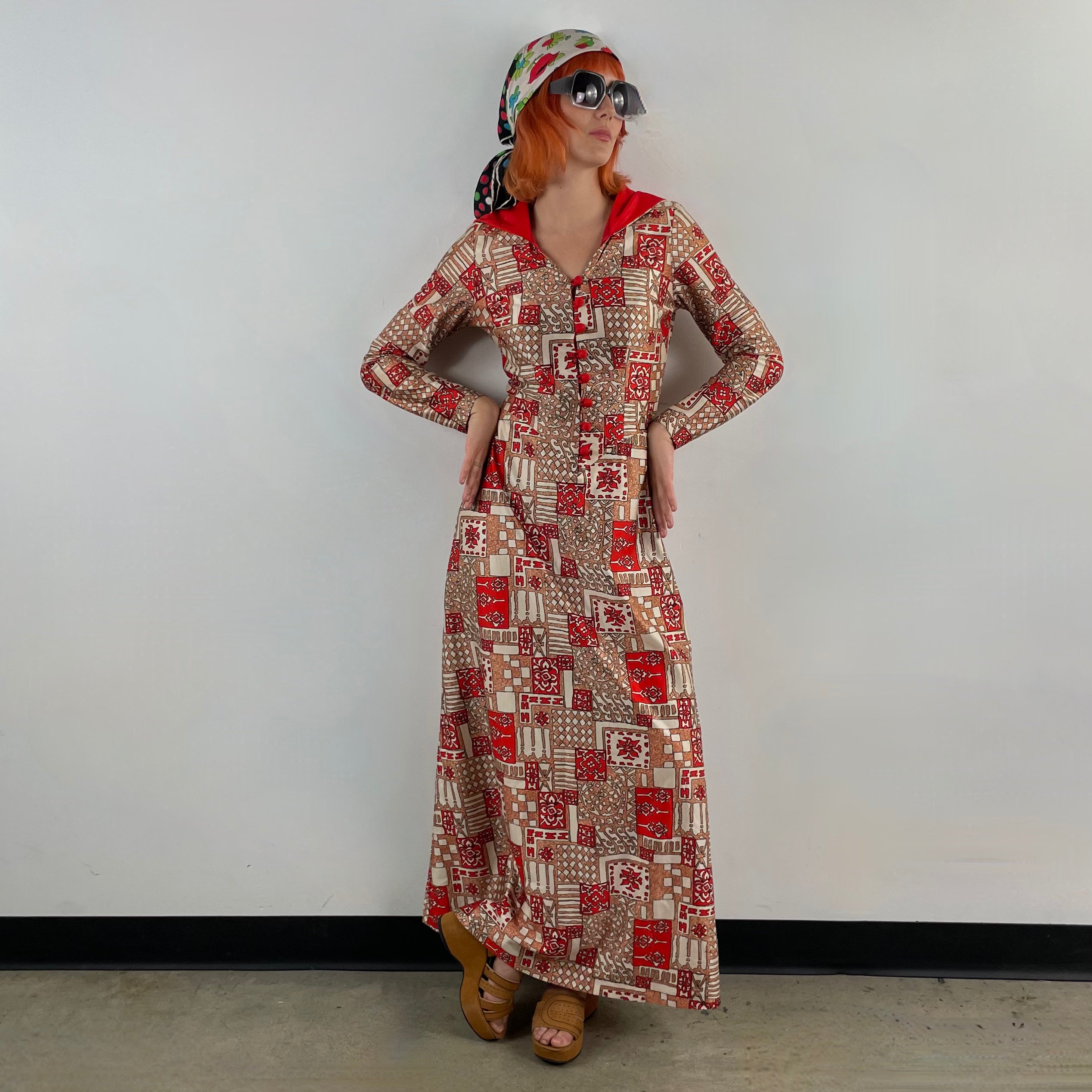 1970s Long Sleeve Maxi Dress With Hood Extra Small/Small