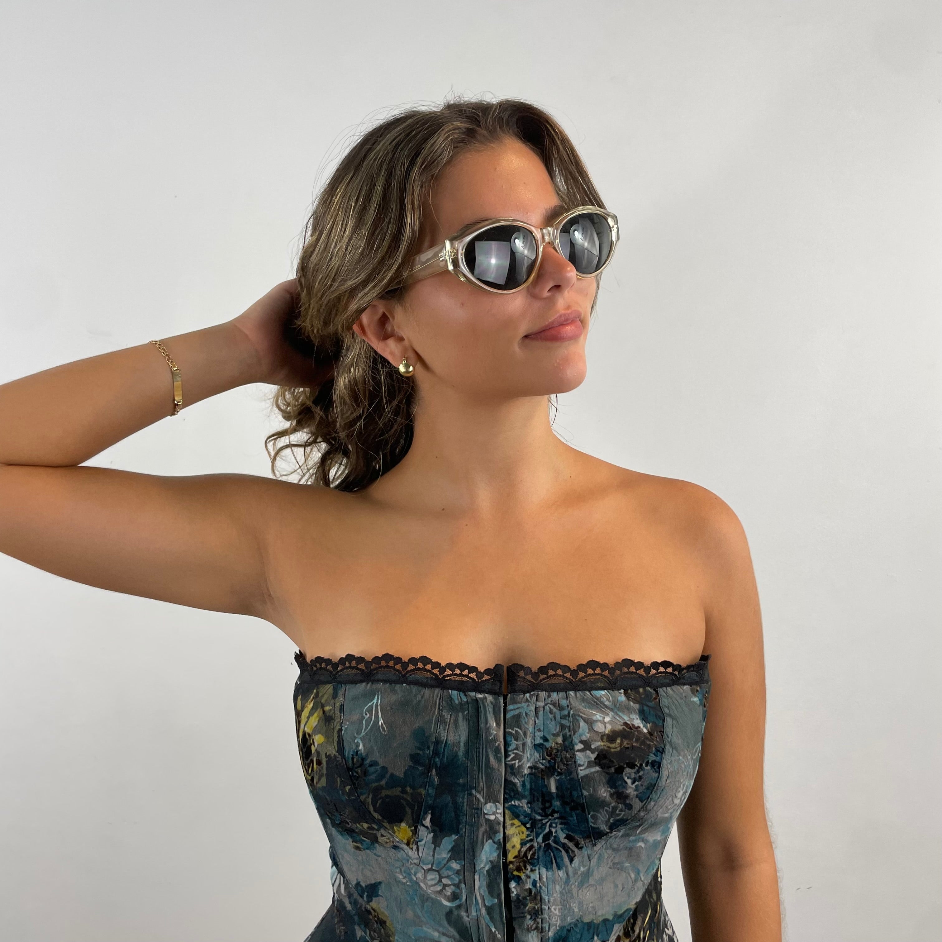 Boheme Vintage 1990s Betsey Johnson velvet brocade bustier dress with lace trim, boning, and tulle layer.