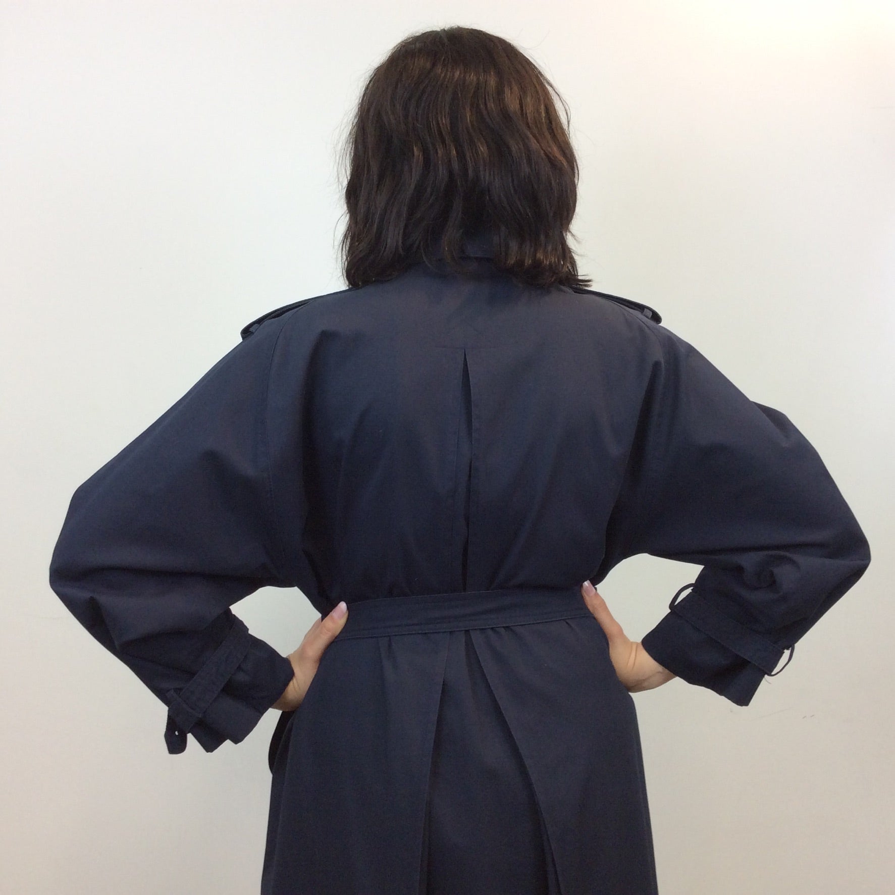 Boheme Vintage – Vintage Céline Paris Navy Trench Coat Made in France with Signature Gold Buttons and Belt