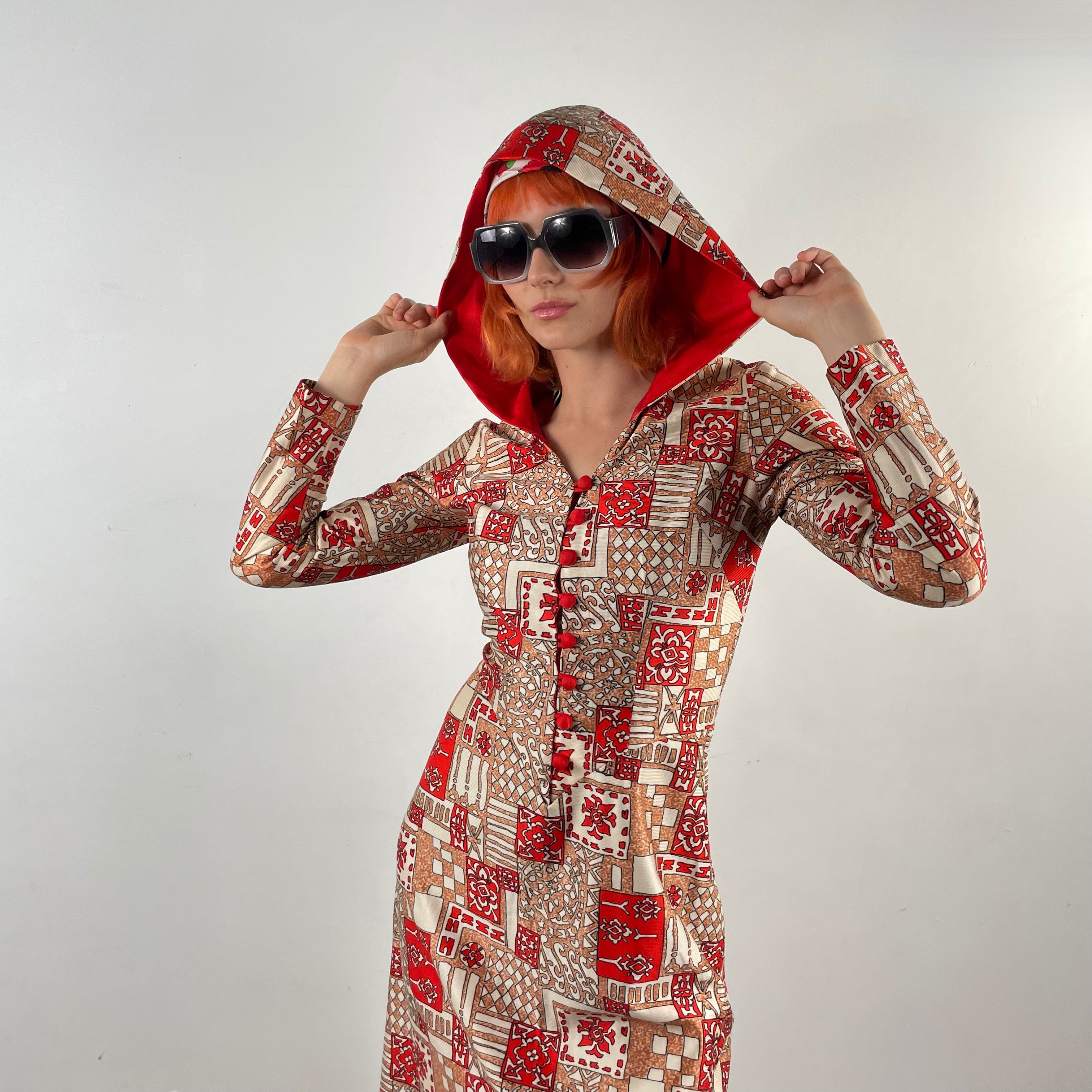 1970s Long Sleeve Maxi Dress With Hood Extra Small/Small