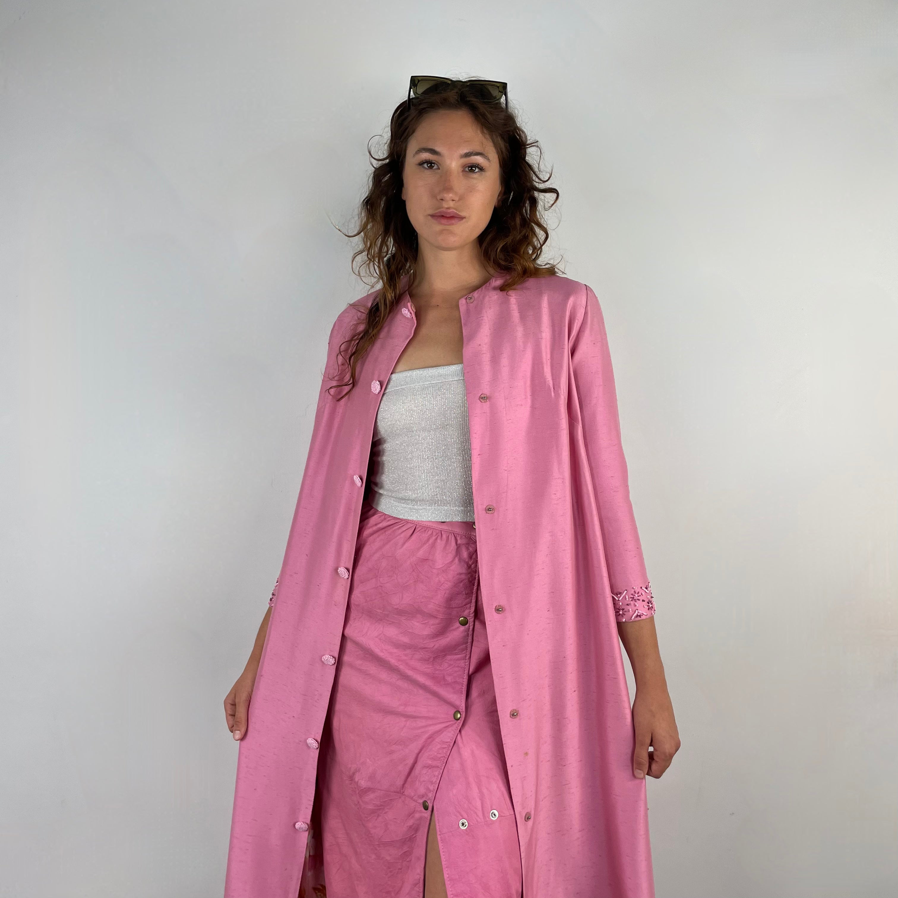 Front view of 1980s Robert Krief Designer Pink Leather Midi Skirt
Size Small/Medium
Sold at bohemevintage.com
Montréal