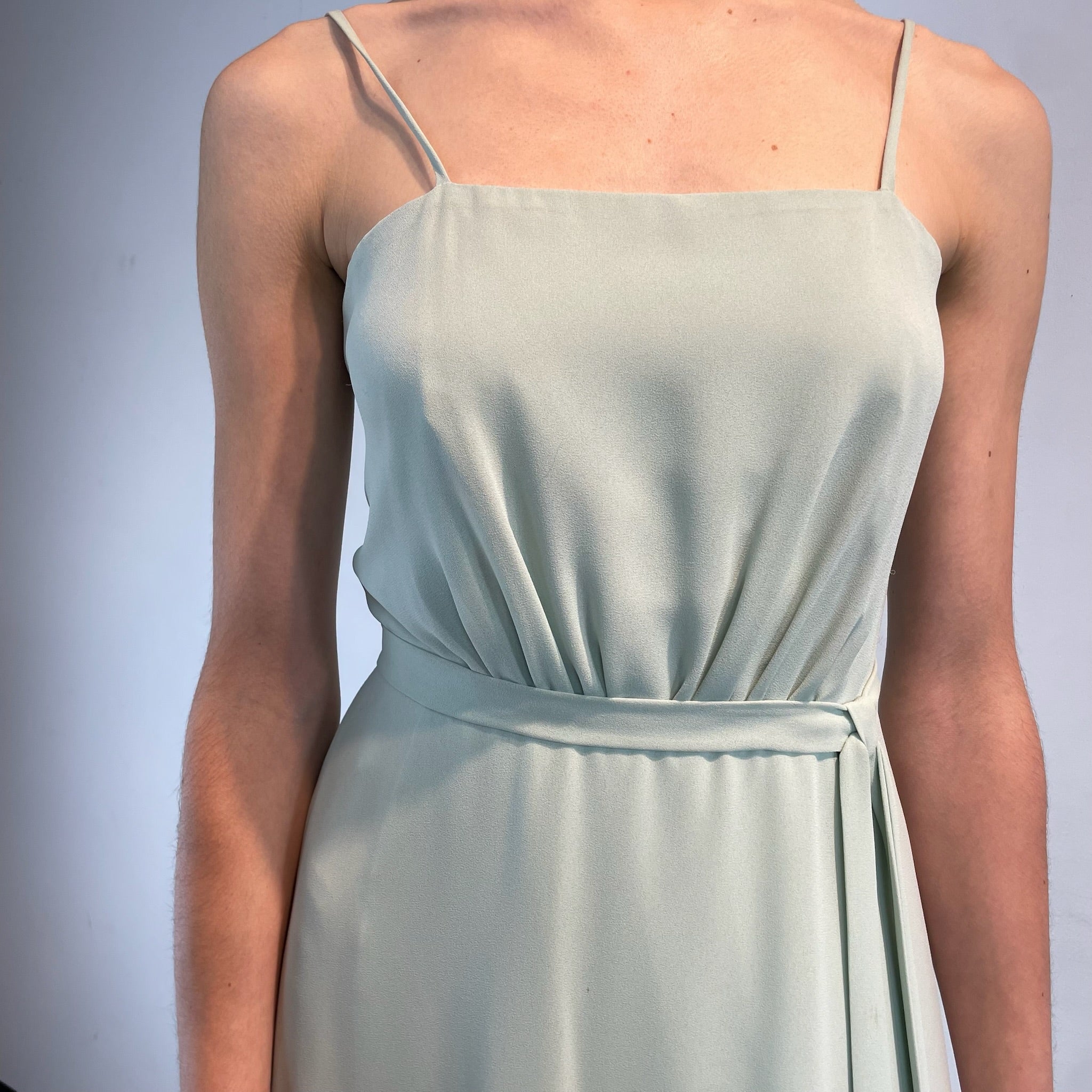 1970s Mint Green Sleeveless Maxi Gown Small