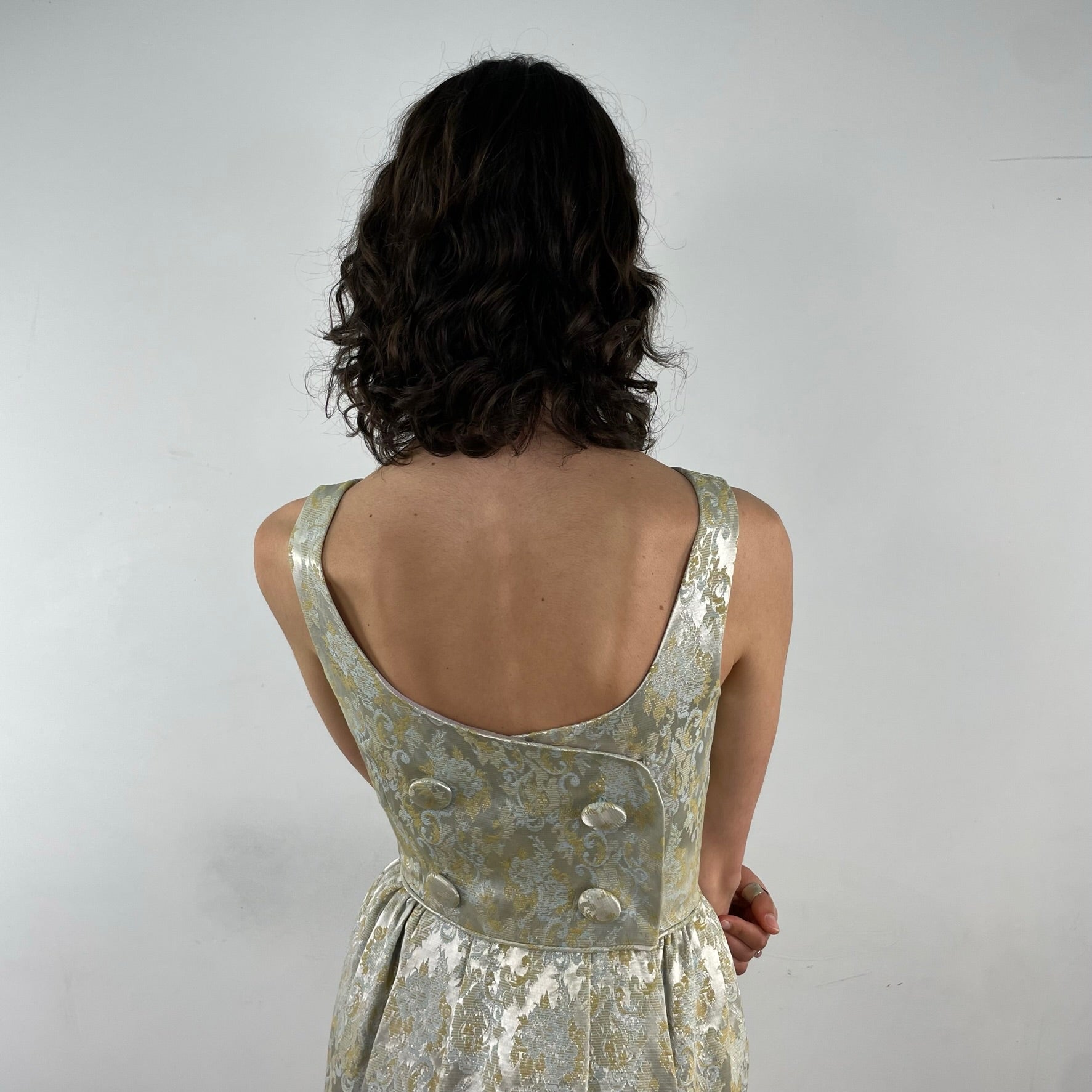 1960s Satin Brocade Sleeveless Gown Small