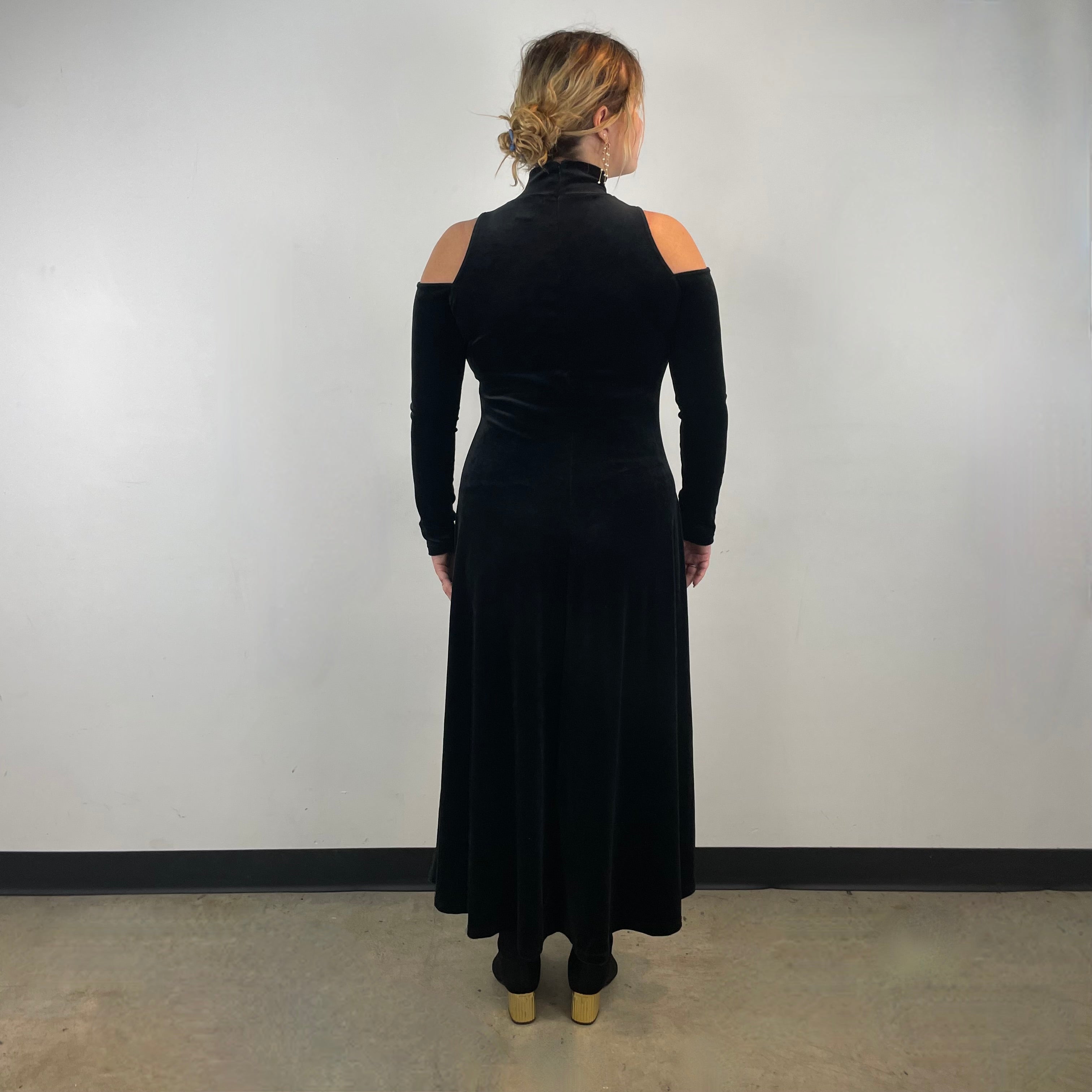 Vintage 1990s Black Velvet Cutout Sleeve Maxi Dress Large - Boheme Vintage Montreal