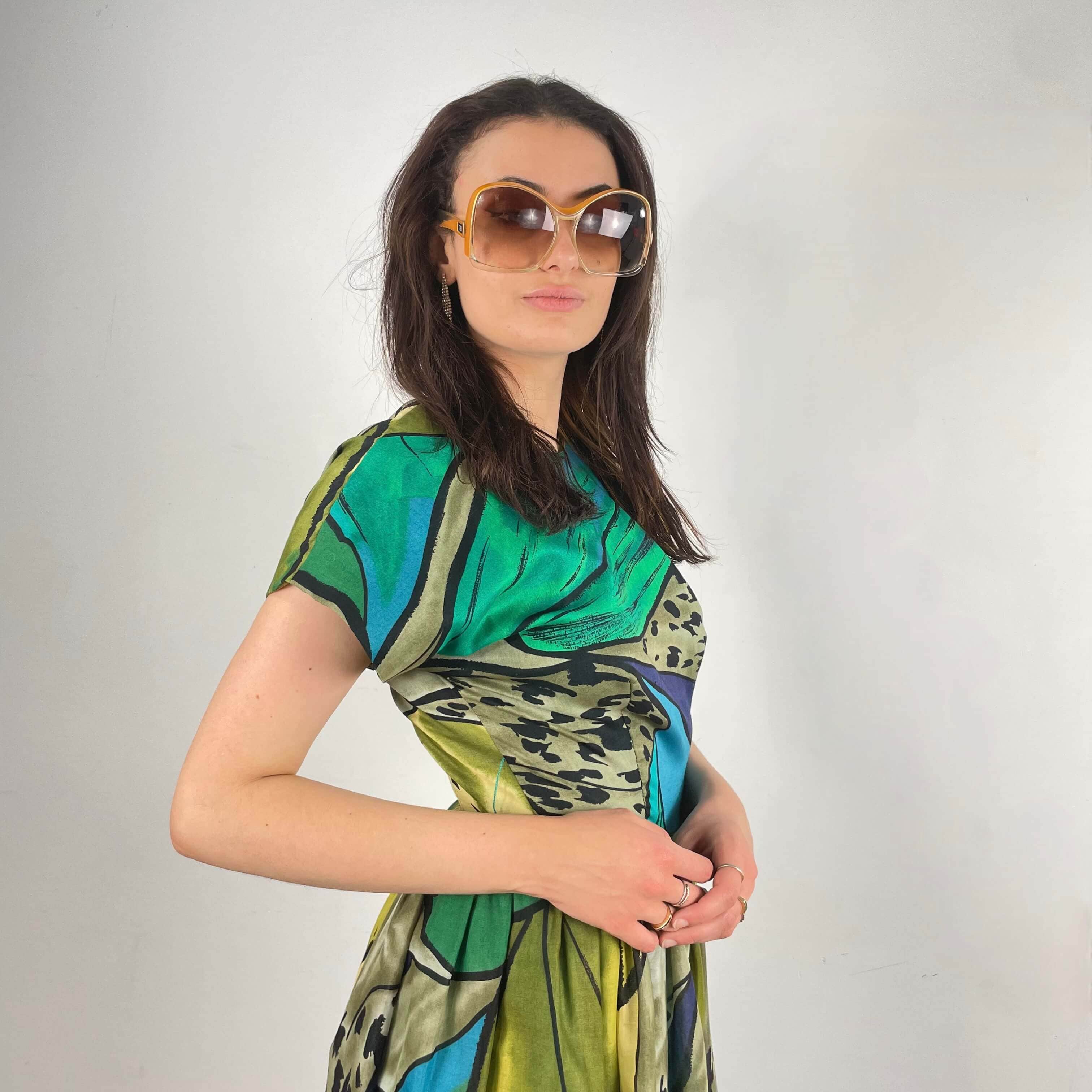 1980s Bold Print Full Skirt Midi-Dress Small