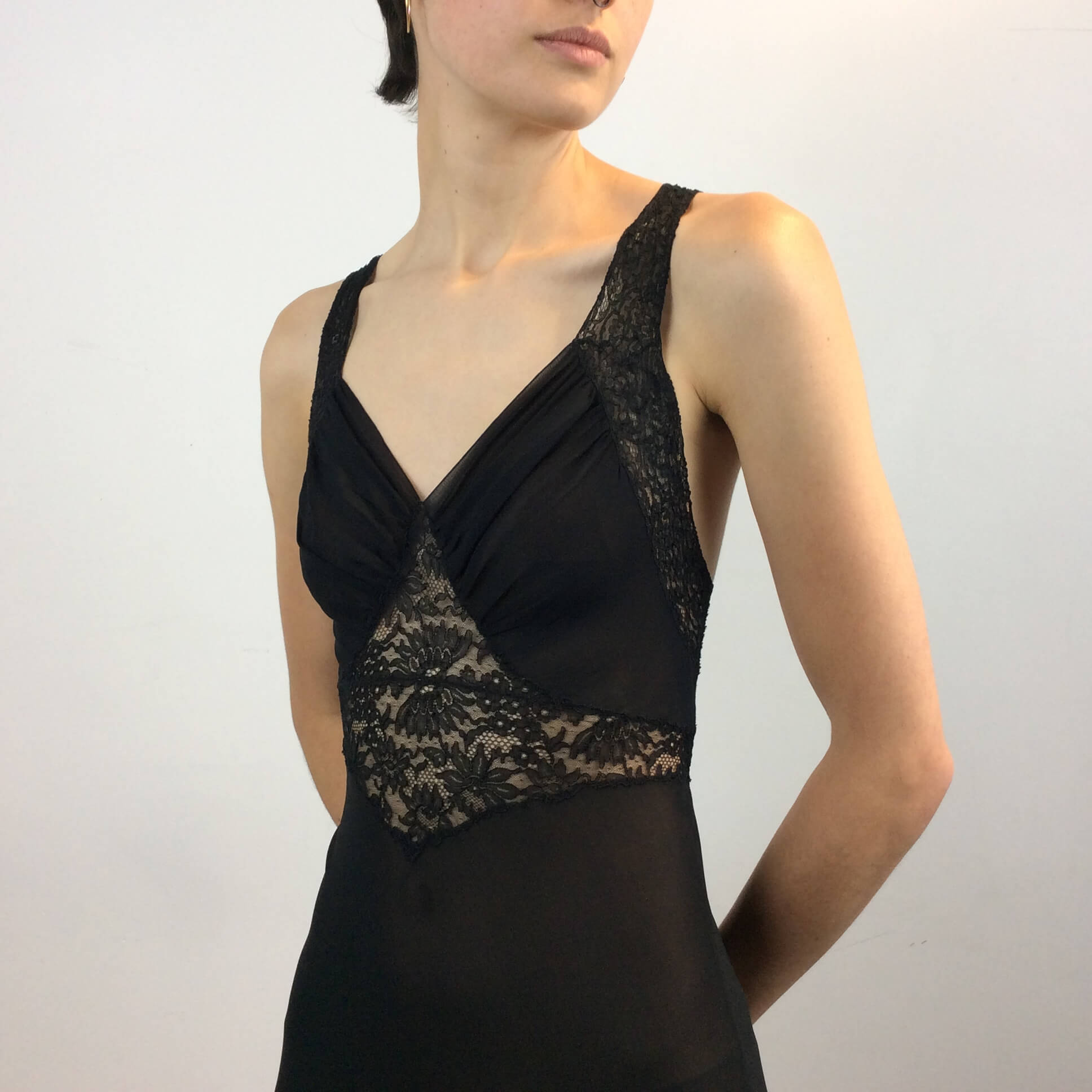 Long Black Flowy Silk Nightgown Small