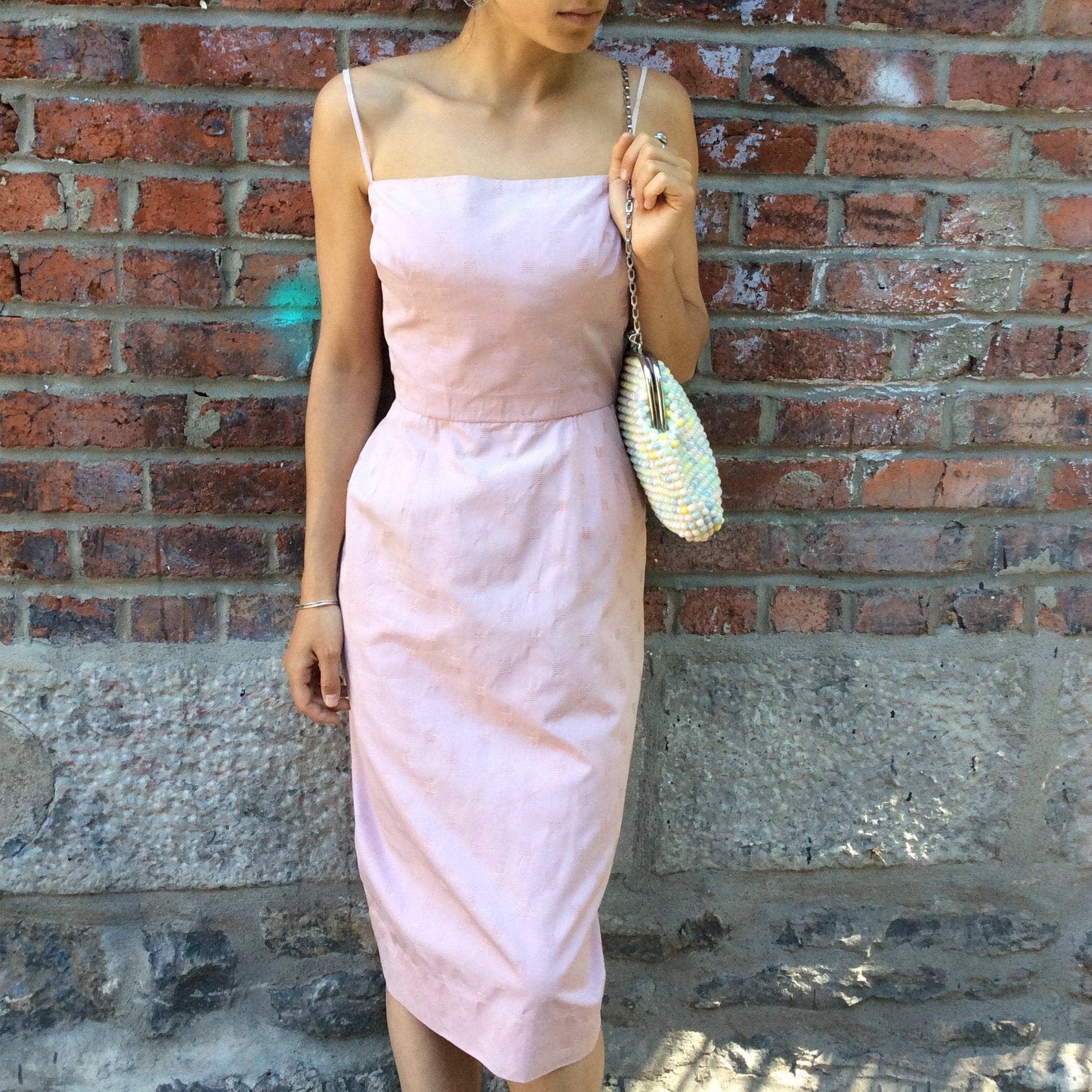1950s/60s Antique Rose Cotton Jacquard Midi Slip Dress Size Small sold by bohemevintage.com Montréal