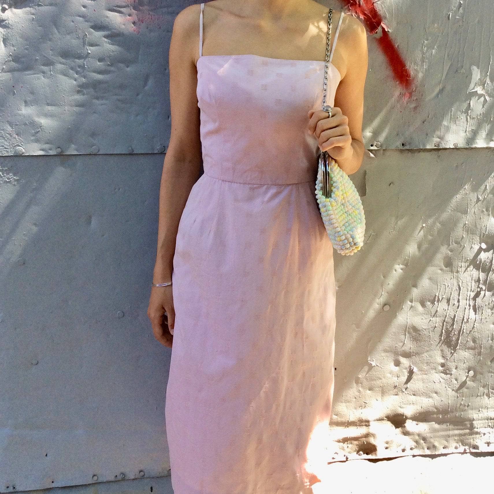 1950s/60s Antique Rose Cotton Jacquard Midi Slip Dress Size Small sold by bohemevintage.com Montréal