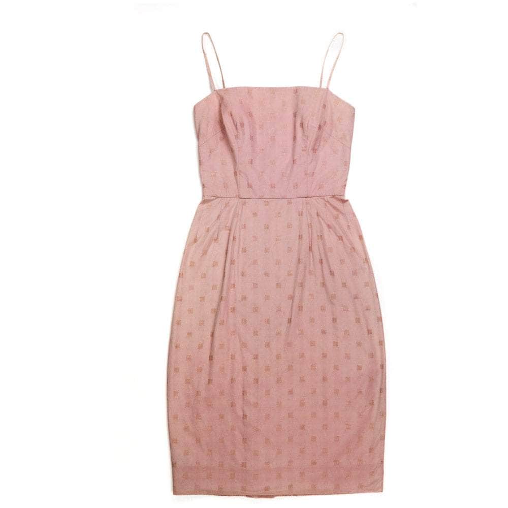 Robe mi-longue en jacquard de coton rose antique des années 1950/60 S