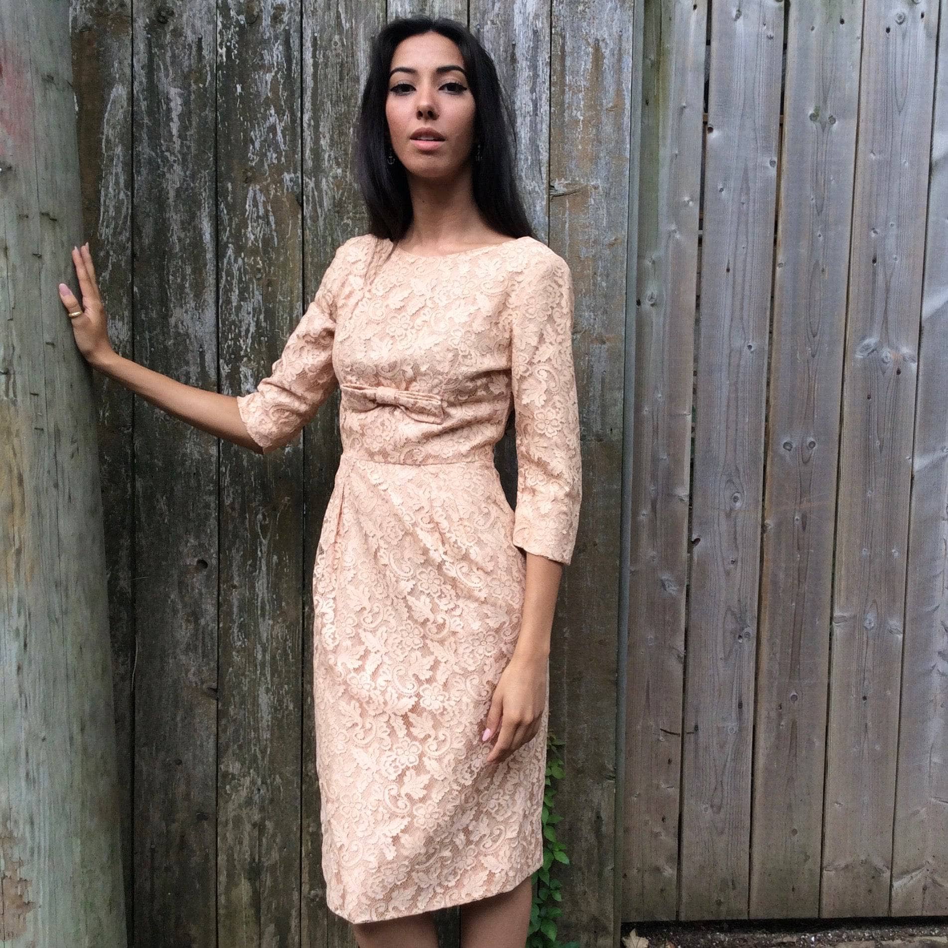 1950s-60s Nude Sleeve Lace Cocktail Dress Small | Bohme Vintage 1950s-60s Nude Sleeve Lace Cocktail Dress Small | Bohme Vintage