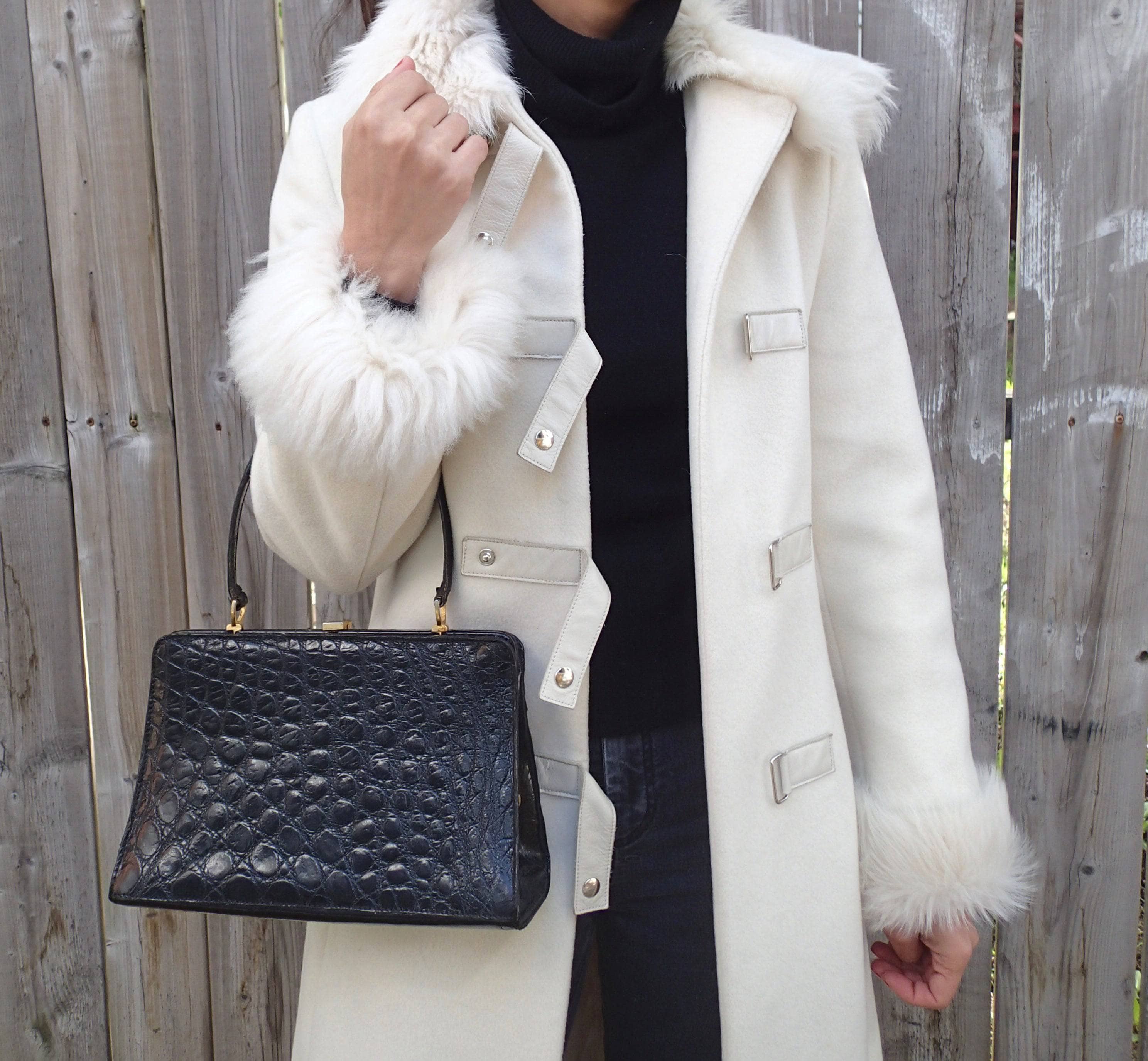 1950s "Birls de Paris" BlaIck Alligator Leather Handbag sold by bohemevintage.com Montreal