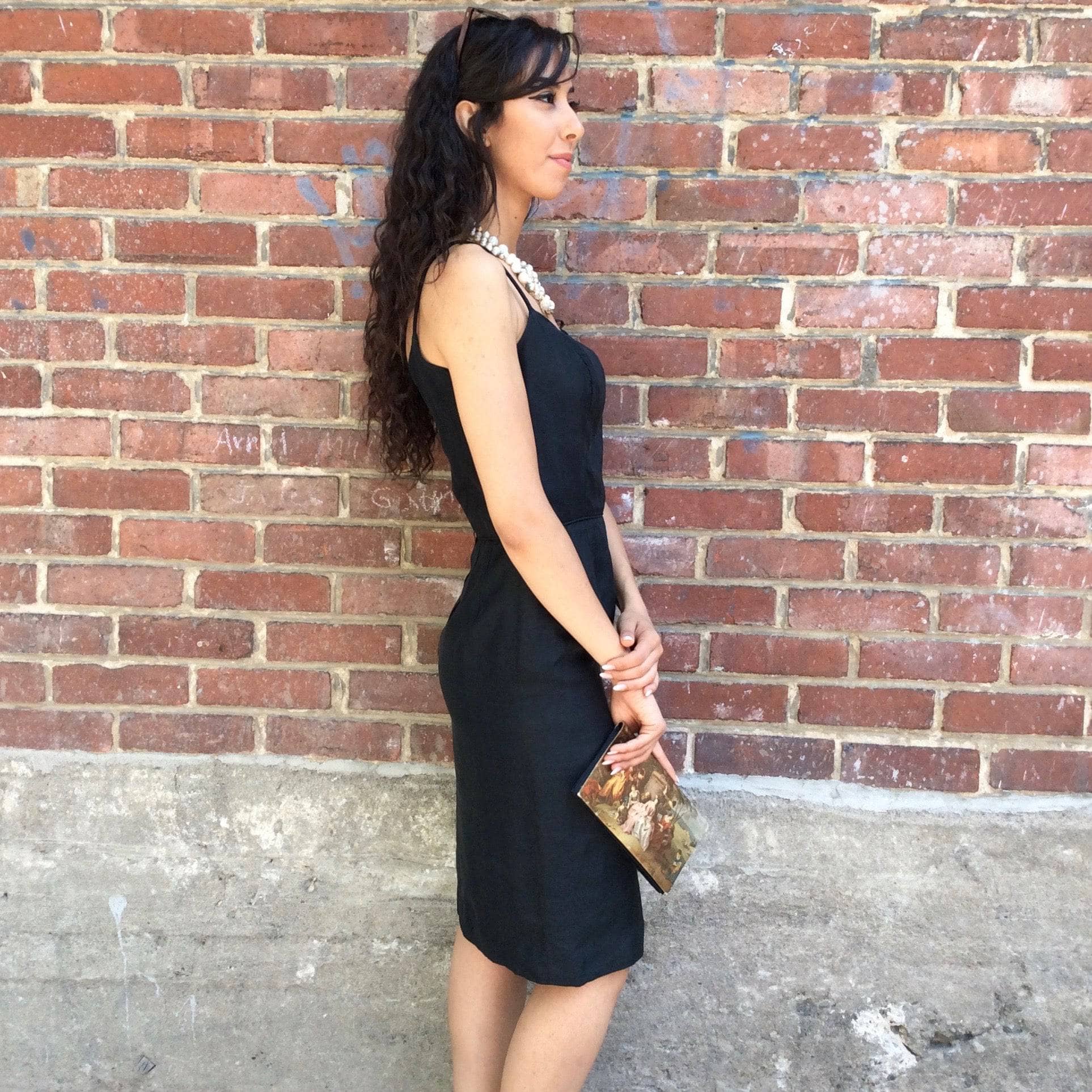 Side View of 1950s Classic Black Silk Cocktail Dress Size Small sold by bohemevintage.com Montreal