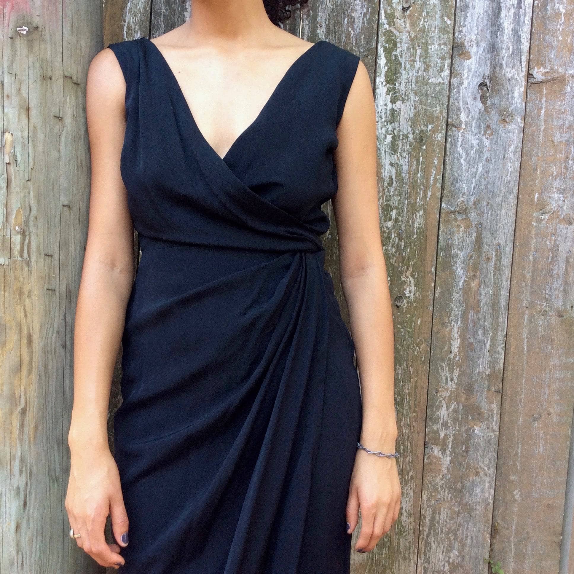 1950s Black Maxi Sleeveless Wrapped Gown, size Small sold by bohemevintage.com Montreal