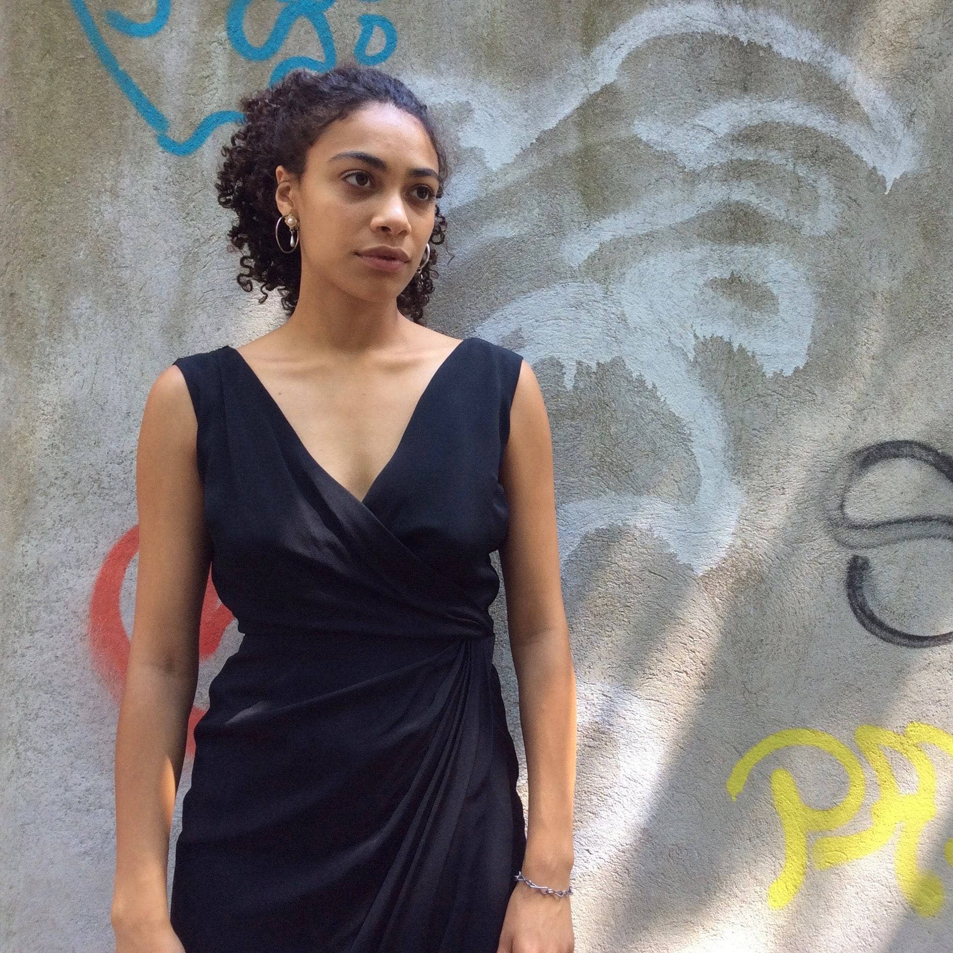 1950s Black Maxi Sleeveless Wrapped Gown, size Small sold by bohemevintage.com Montreal