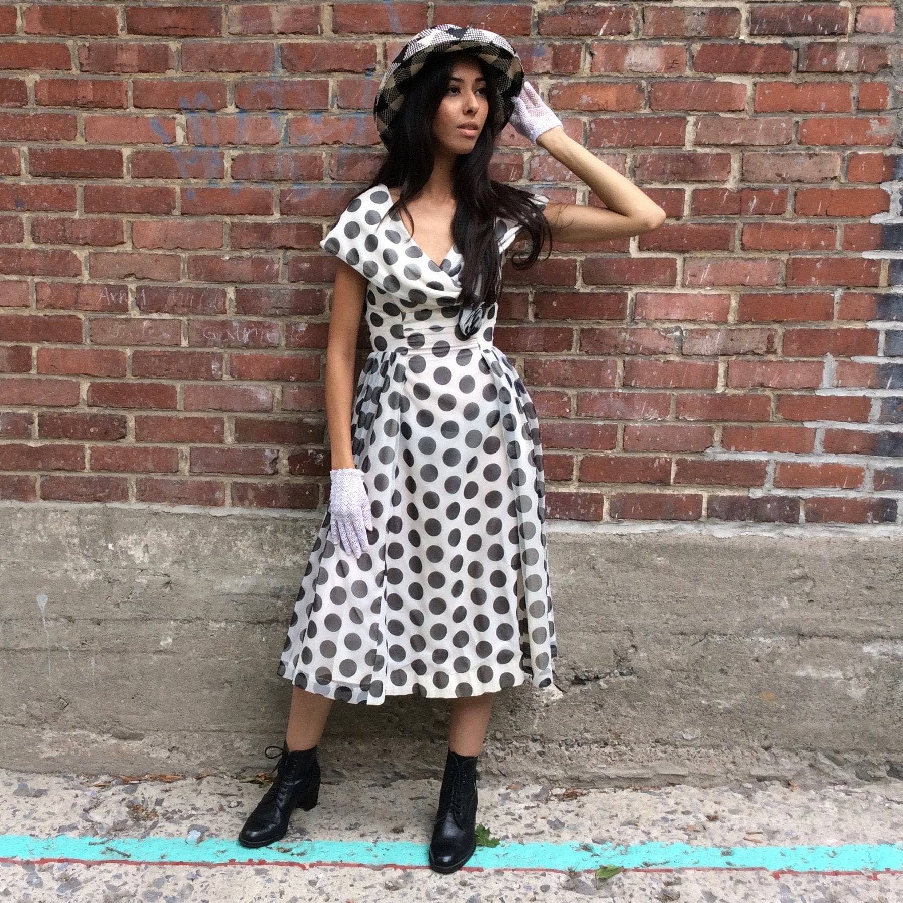 1950s Polka Dot Full skirt Midi Dress Small