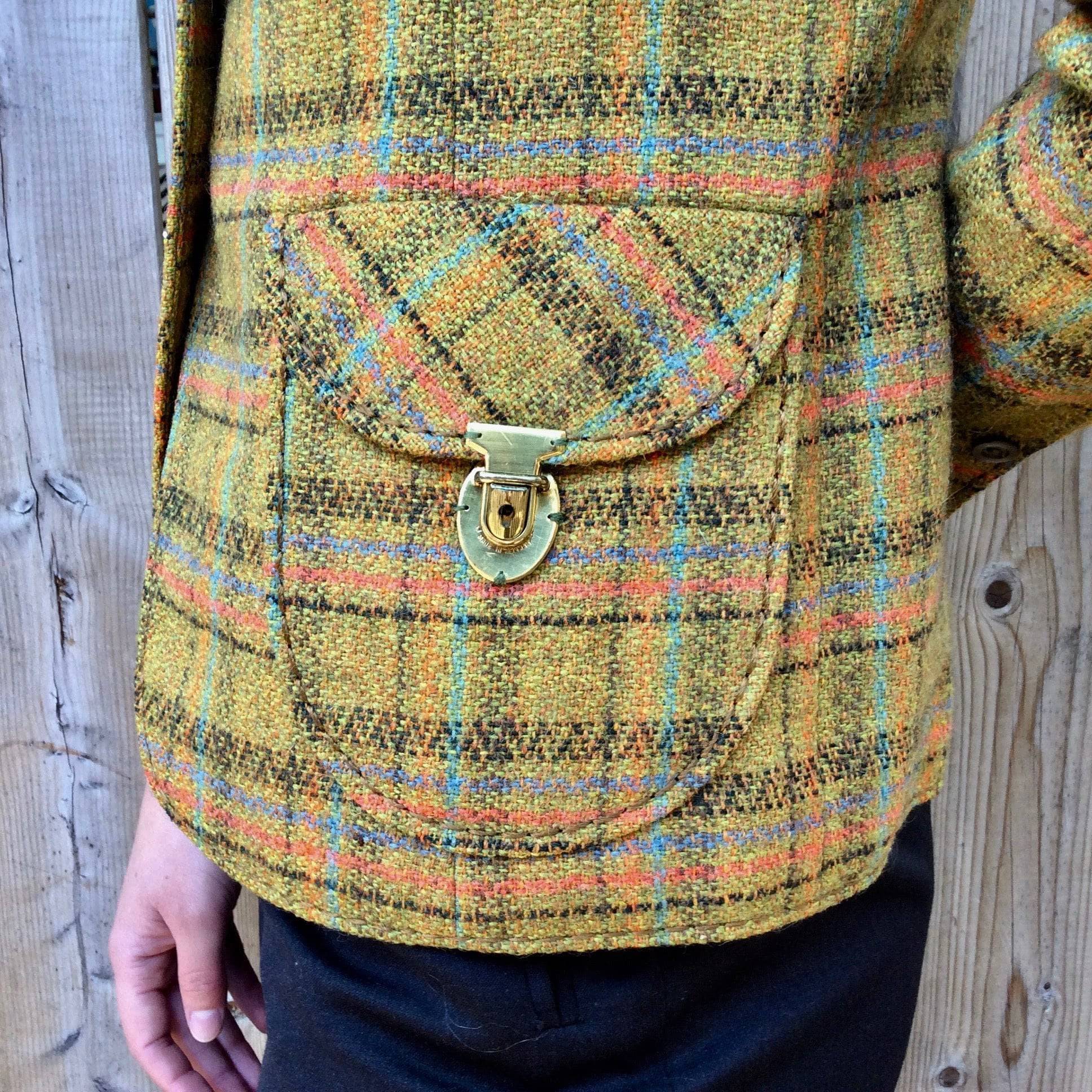 Bohème Vintage Blazer 1960s-1970s Mustard & Green Fitted Plaid Wool Blazer S-M