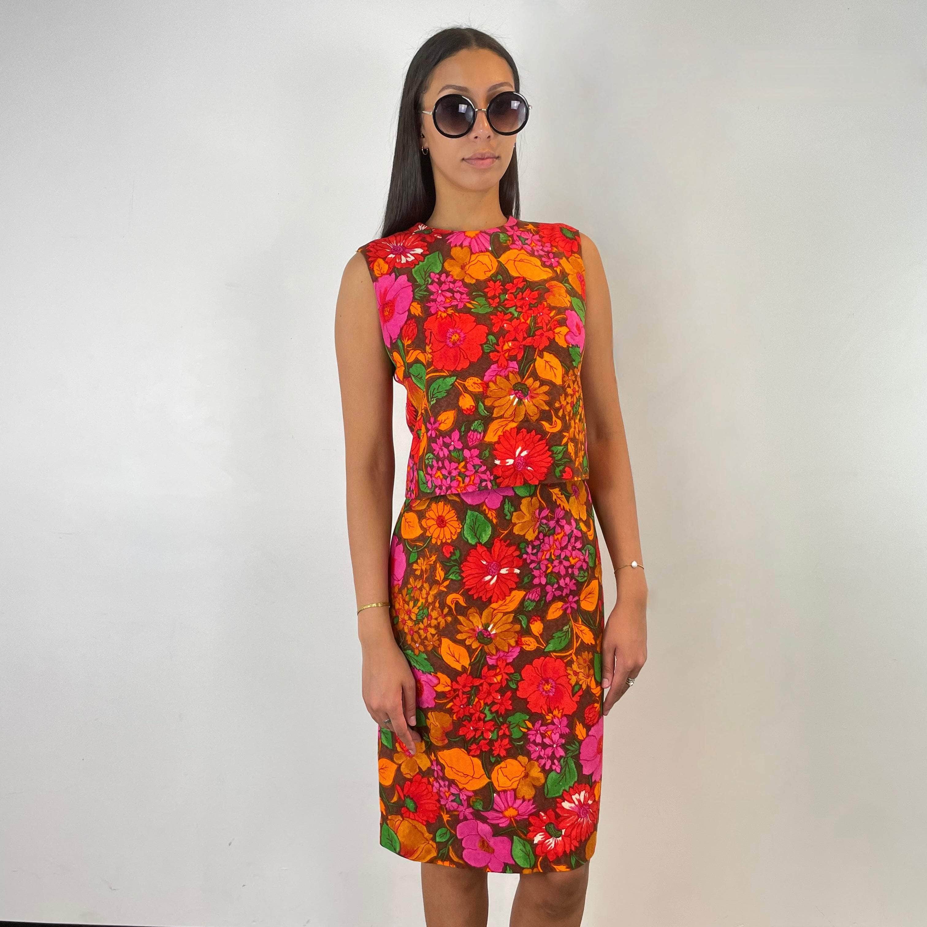 Top and skirt from 1960s Floral Print Three piece Skirt Set Size small sold at bohemevintage.com Montreal