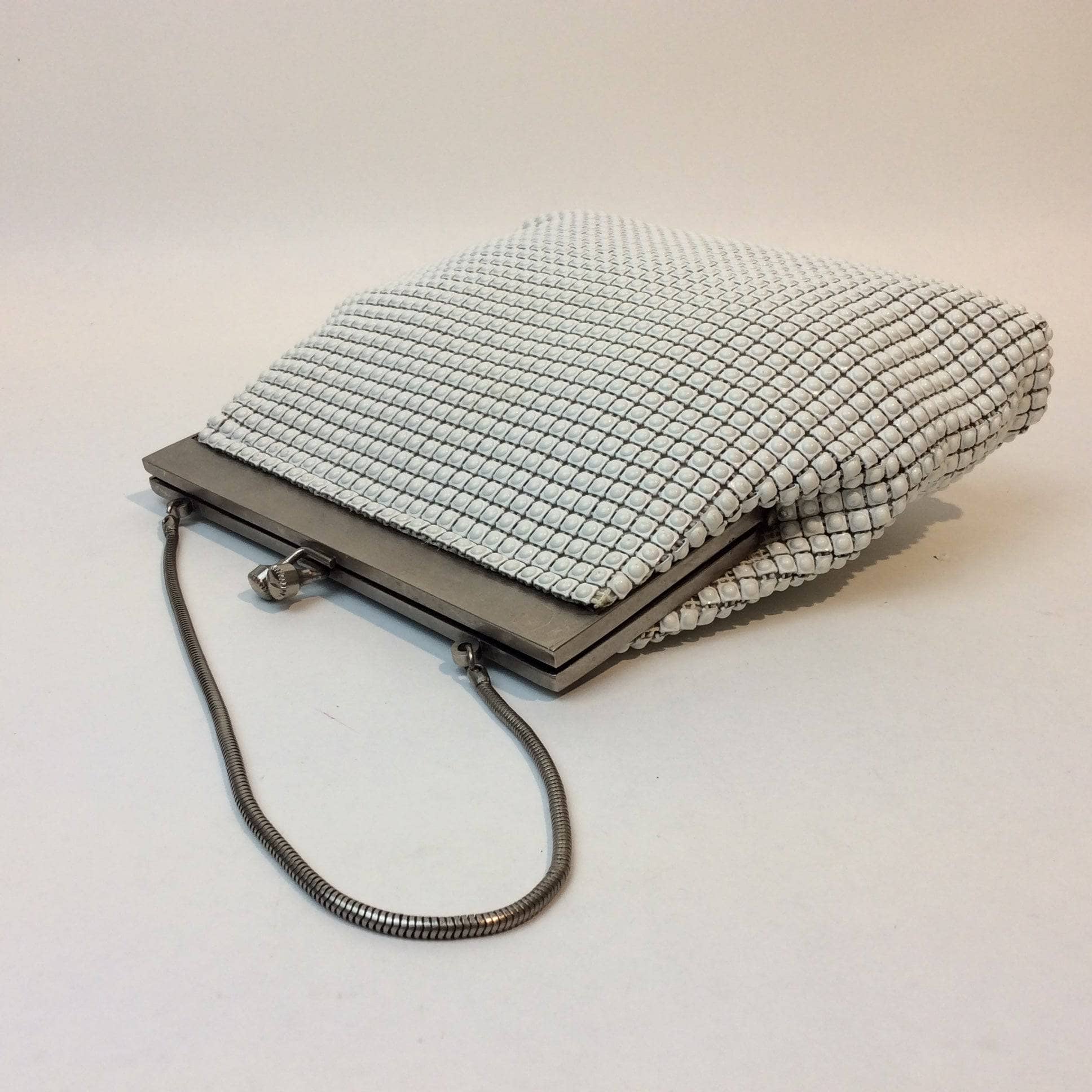 1960s "Geo Mercier" White Beaded Textured Evening Bag. Sold by bohemevintage.com Montréal