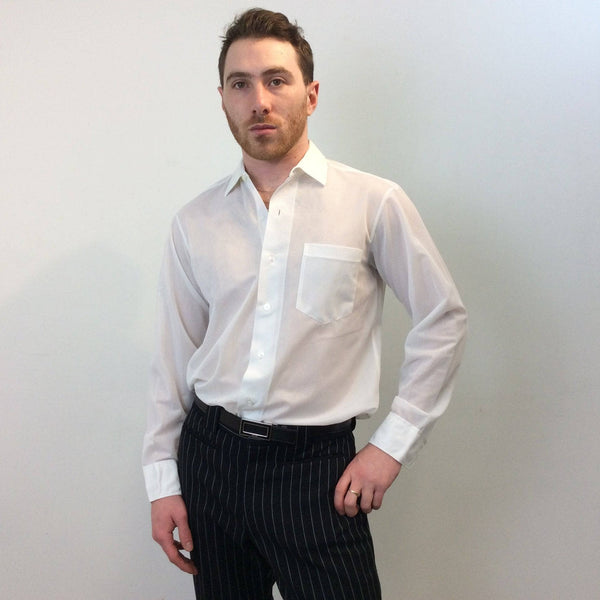 1960s Men's White Mesh-Style Shirt Medium Bohème Vintage