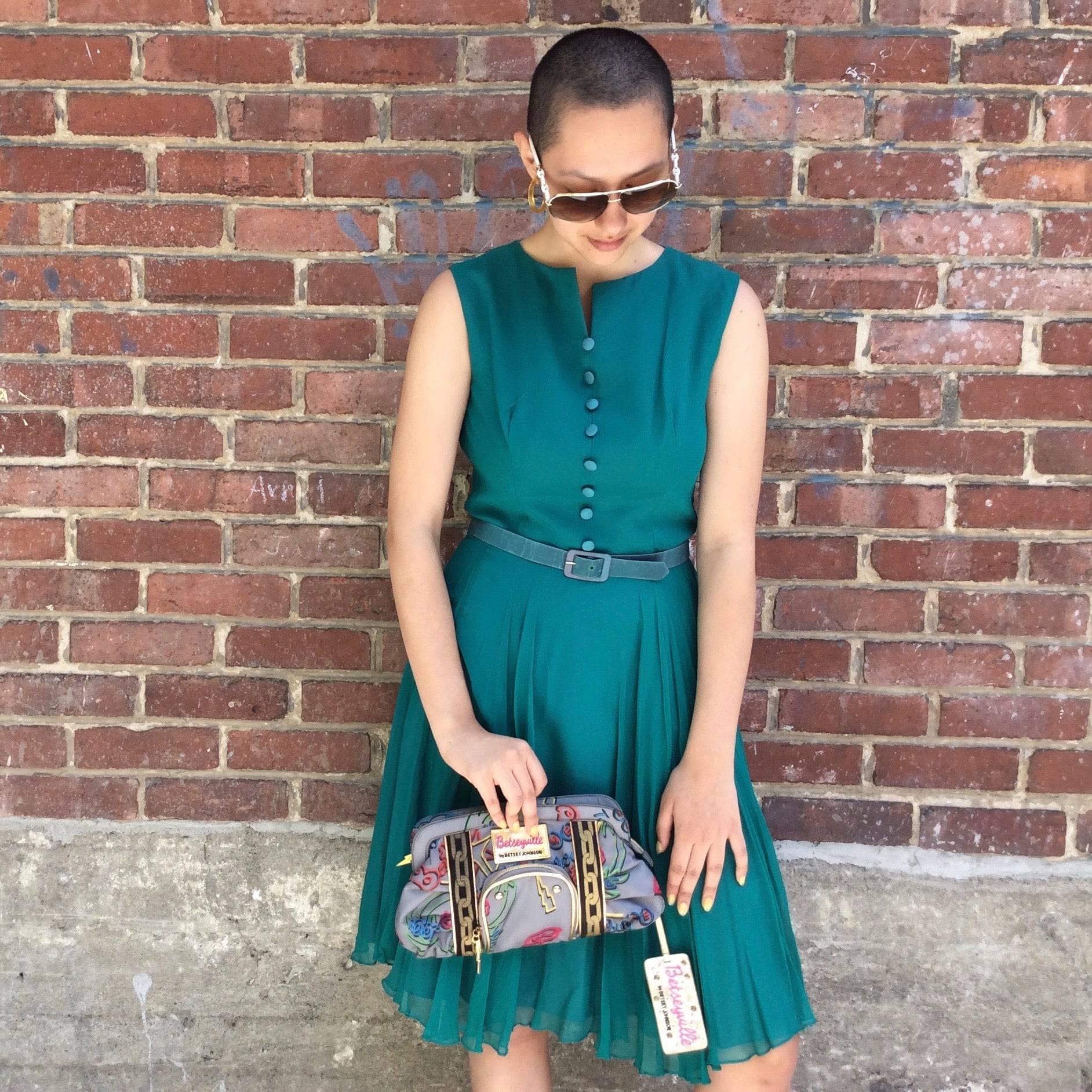 1960s Teal Chiffon Cocktail Dress Size Small-Medium with Betsy Johnson clutch handbag. sold by bohemevntage.com Montréal