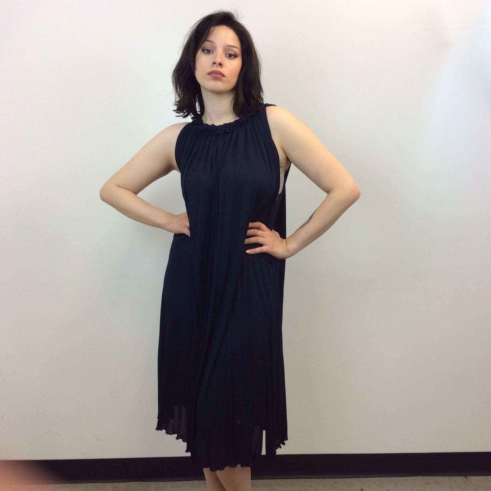 1970-80s Jean Varon Designer Navy Blue Midi Tent Dress size Medium/Large sold by bohemevintage.com in Montreal