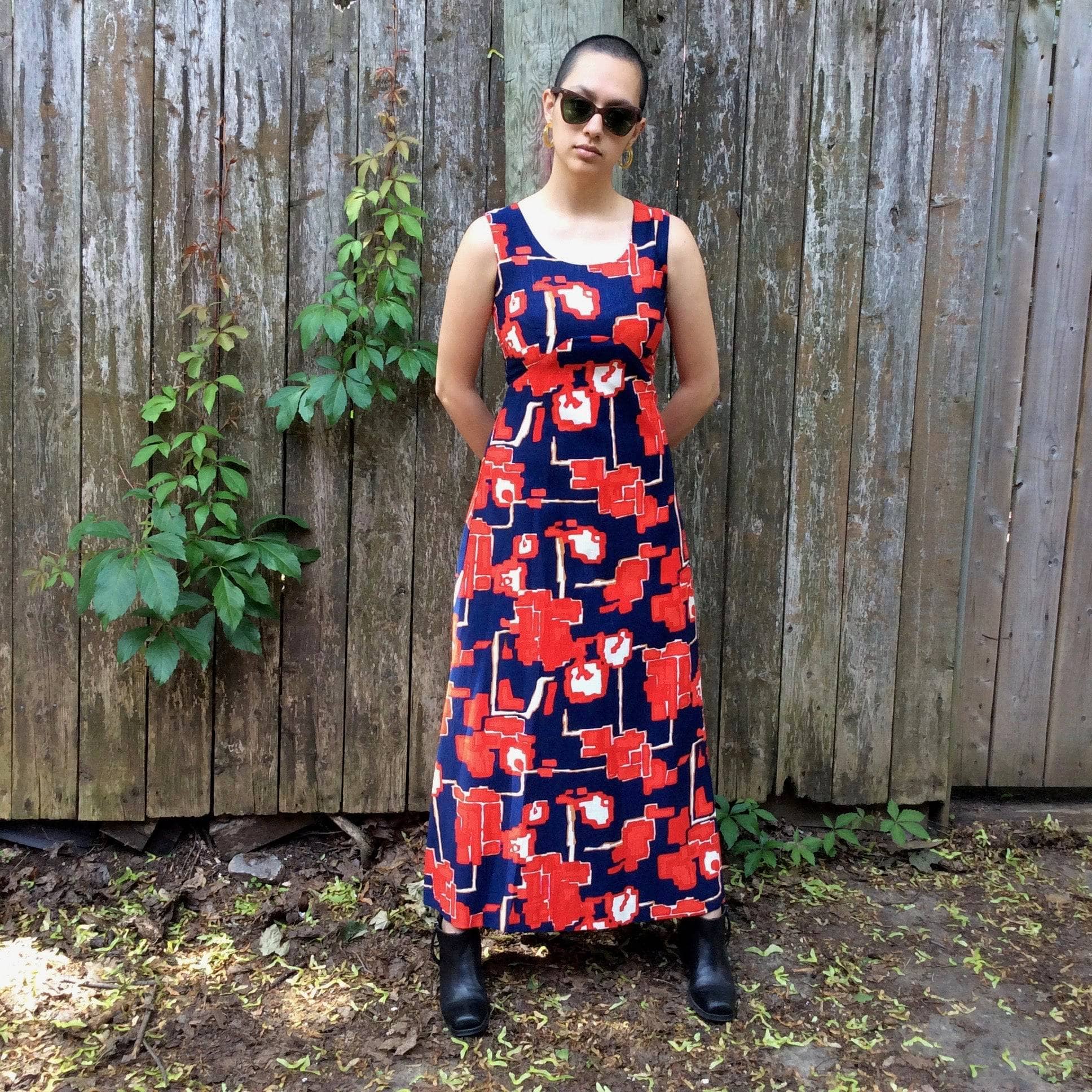 Front view of 1970s Maxi Dress Size small/Medium sold by bohemevintage.com Montreal