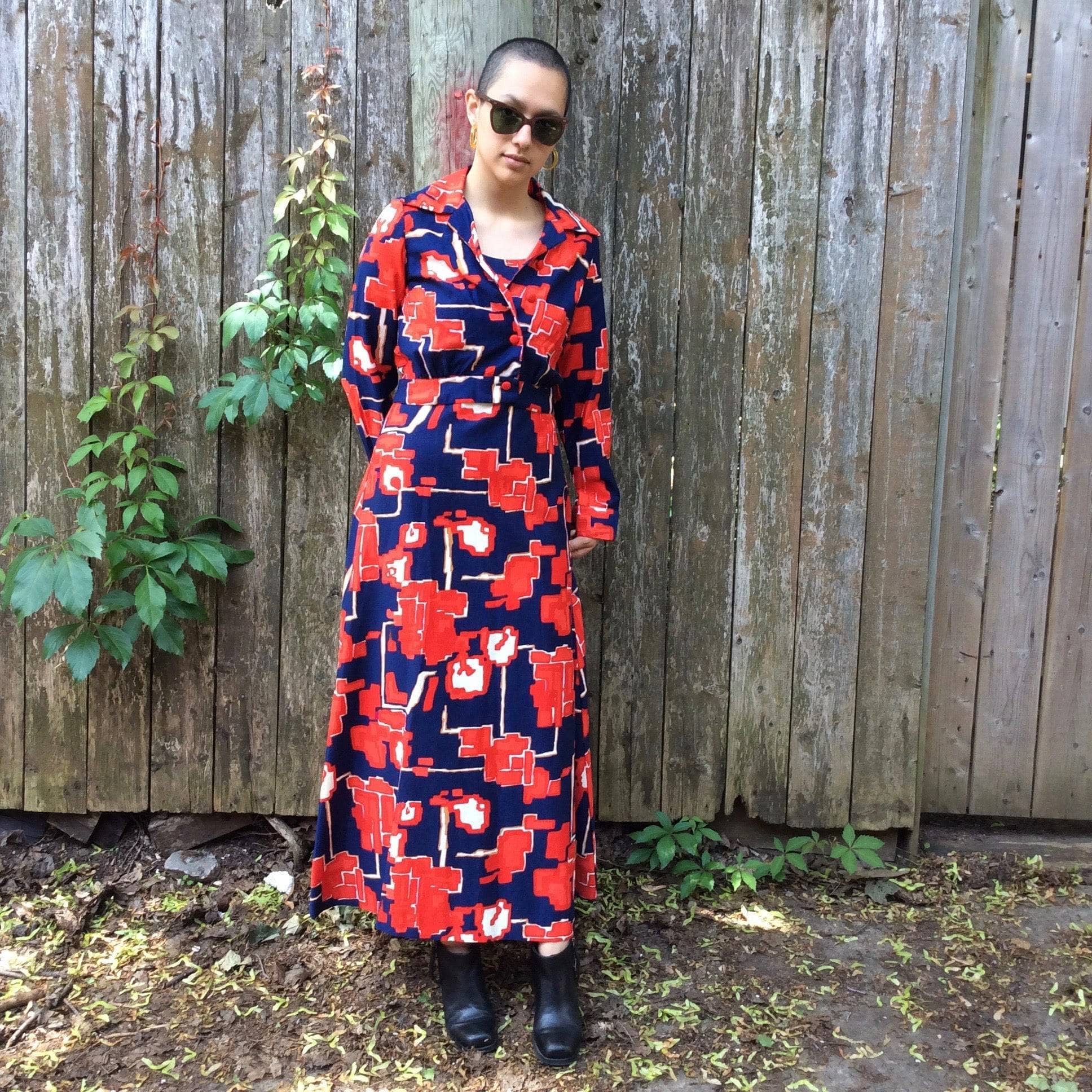 maxi dress with bolero 1970s Bold Print Maxi Dress and Bolero Jacket Set S/M| Bohème Vintage