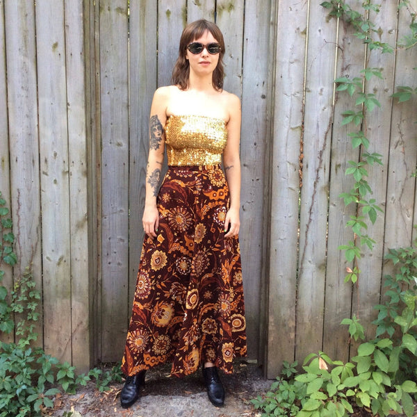 1970s 70s Boho Maxi Skirt 1970s High Waisted Bold Pattern Maxi