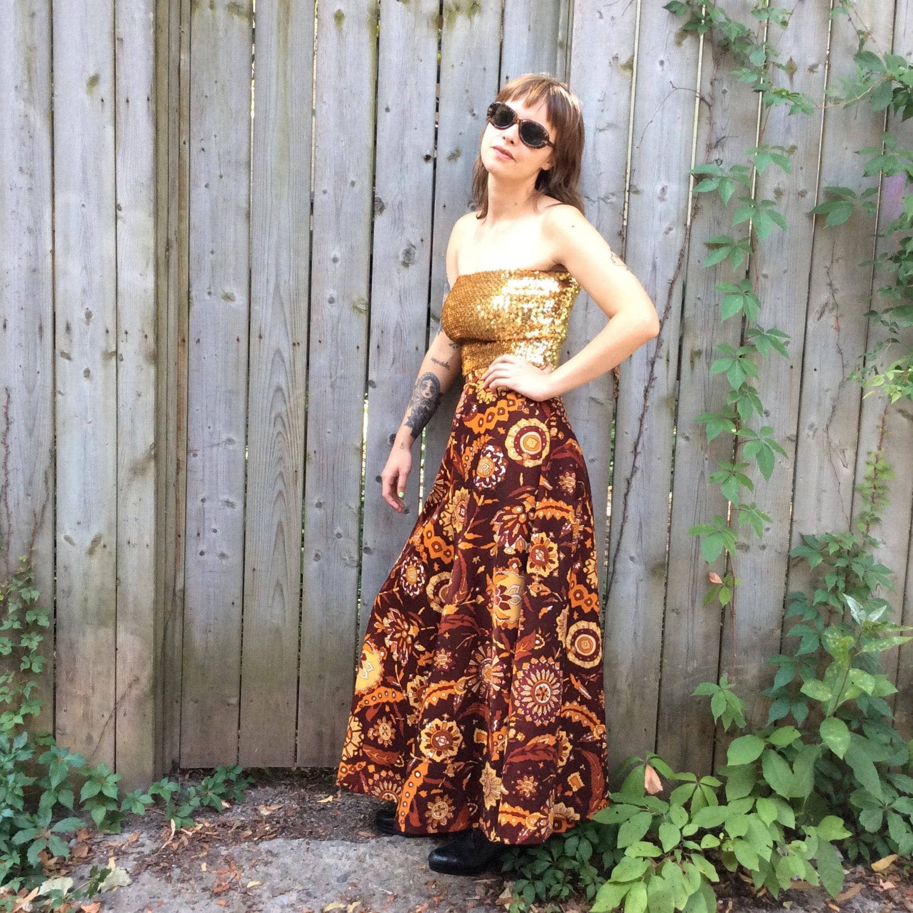 Bold pattern handmade high wisted flowy skirt