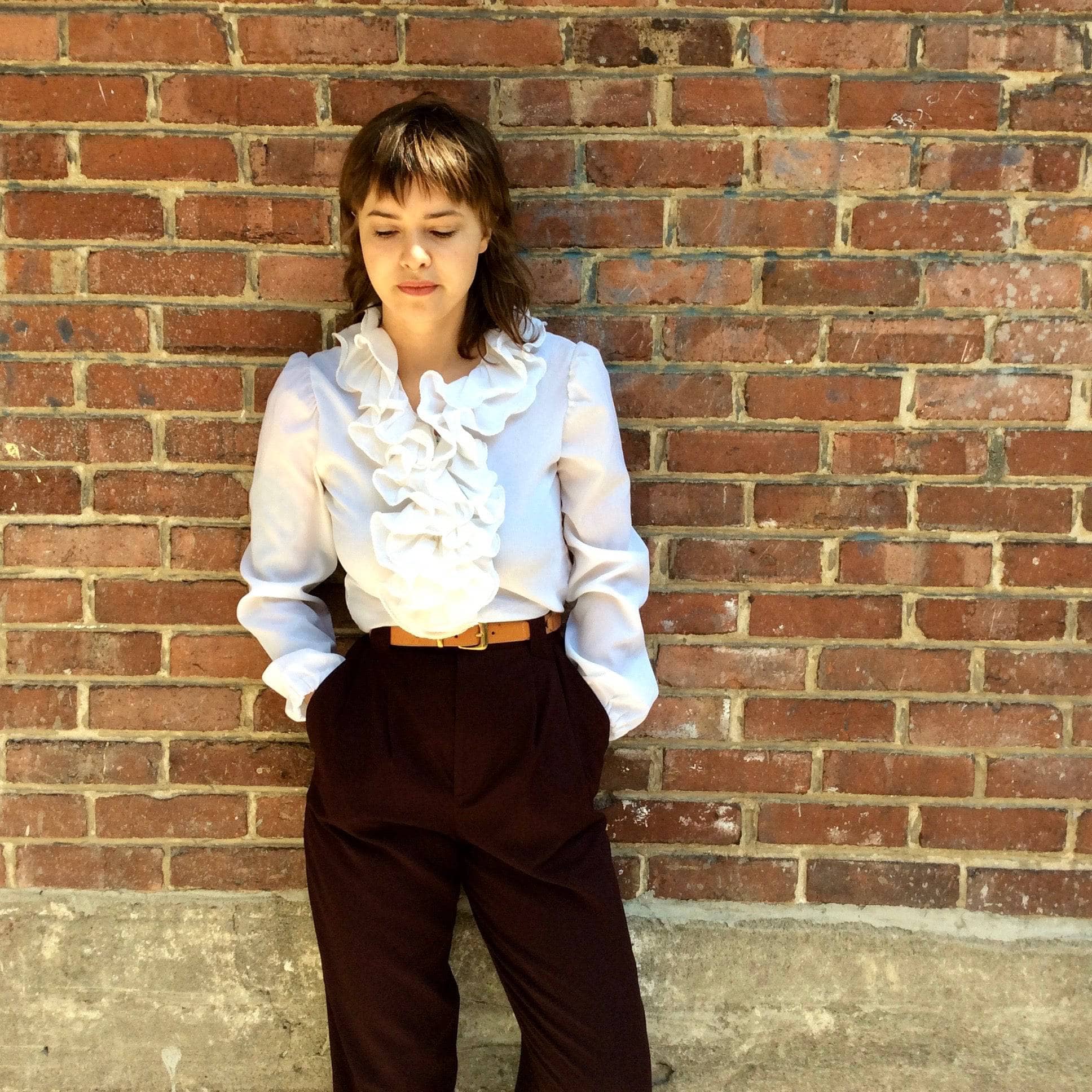 1970s Jabot Collar Long Sleeve White Shirt Size Small Medium sold by bohemevintage.com