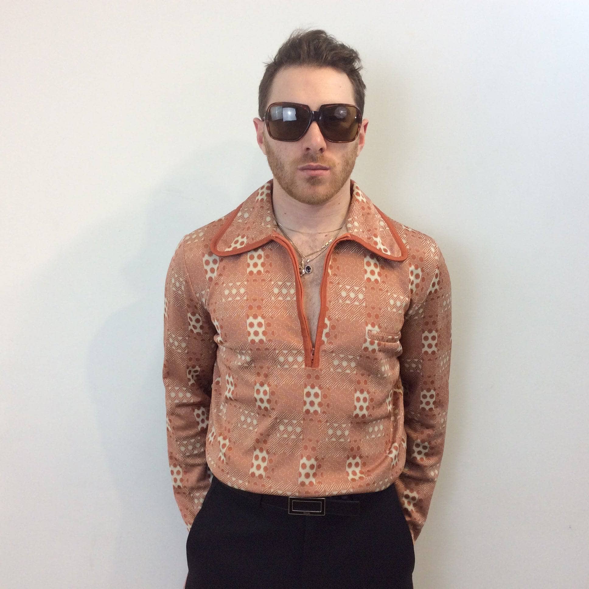 1970s Men's Long-Sleeve Zip-Up Polo, sold by bohemevintage.com Montréal