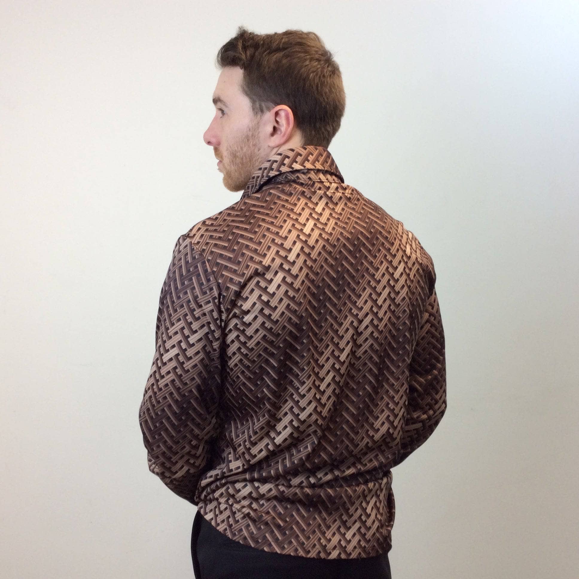 Back view 1970s Men's Printed Polyester Shirt, sold by bohemevintage.com Montréal