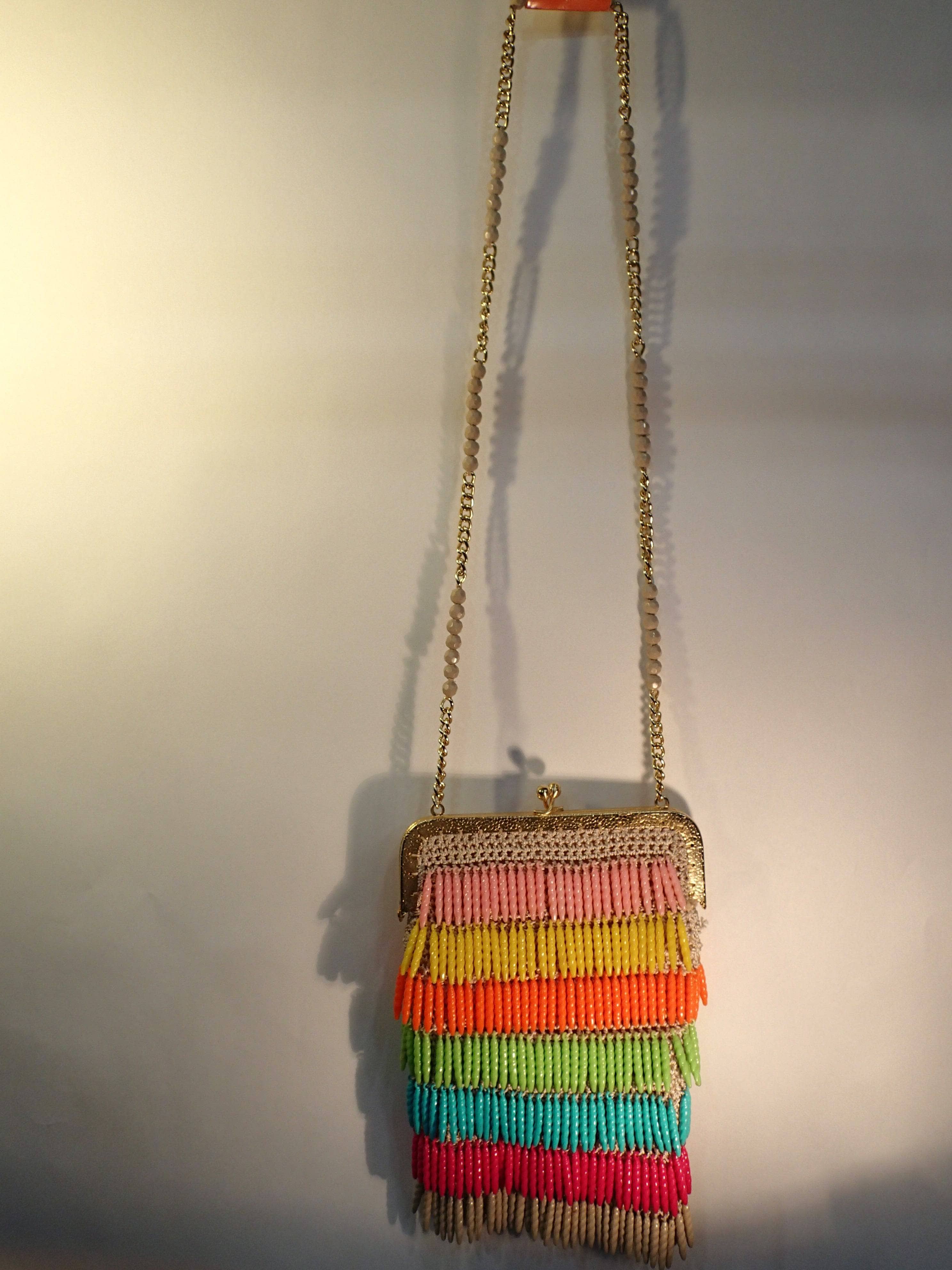 1970s Multi-Coloured Tassels and Crochet Fantasy Bag, sold by bohemevintage.com Montréal