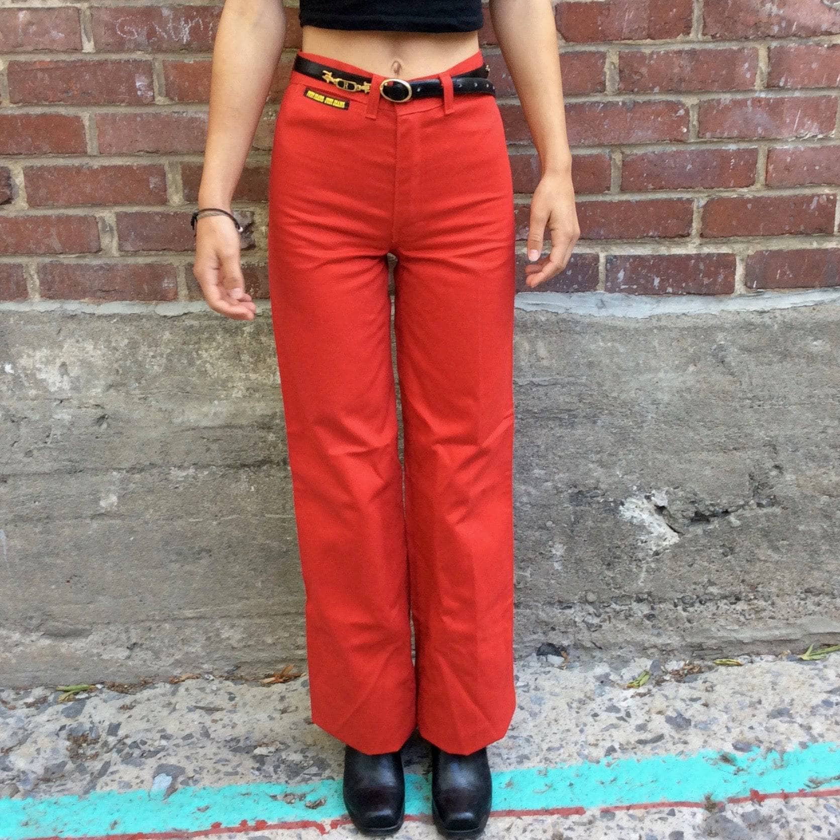 1970s "Just Jeans" Original High-Waisted Red Jeans, sold by bohemevintage.com Montréal