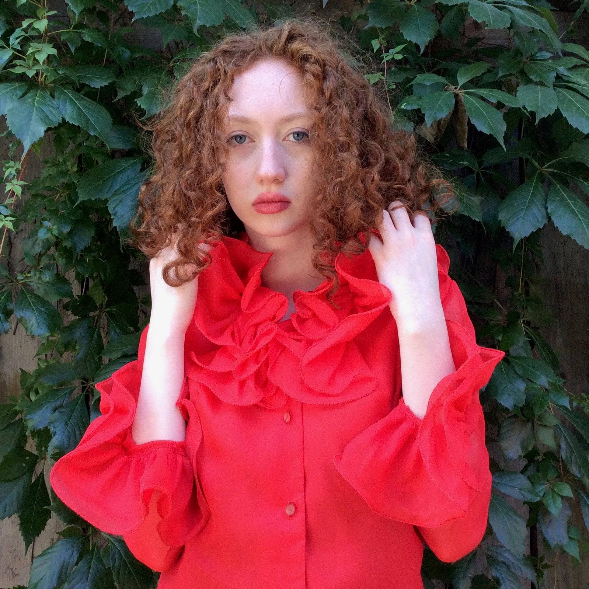 1970s | Red Flounce Collar Blouse