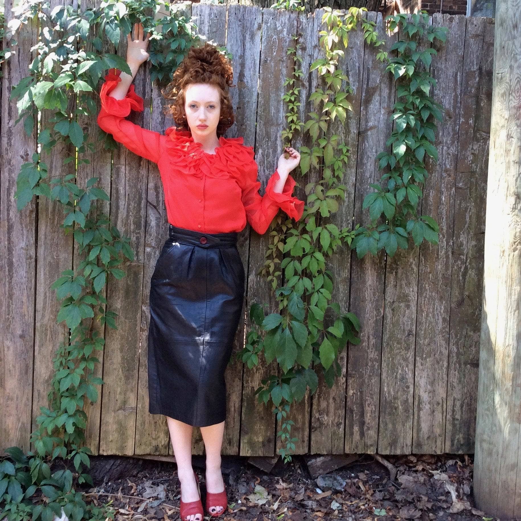 1970s | Red Flounce Collar Blouse