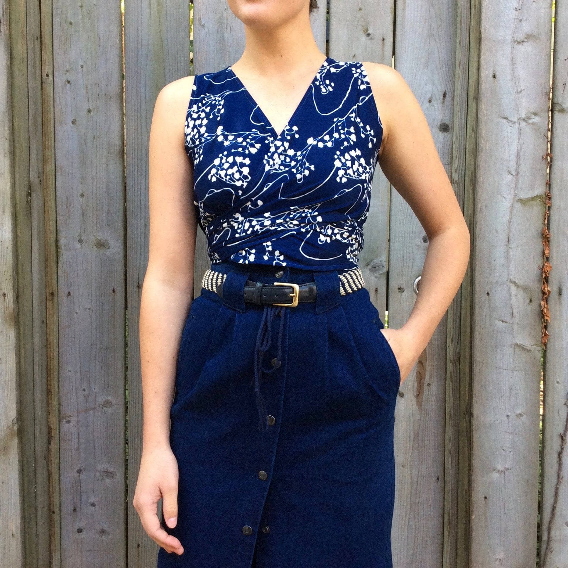 1970s | Royal Blue Wrapped Sleeveless Top